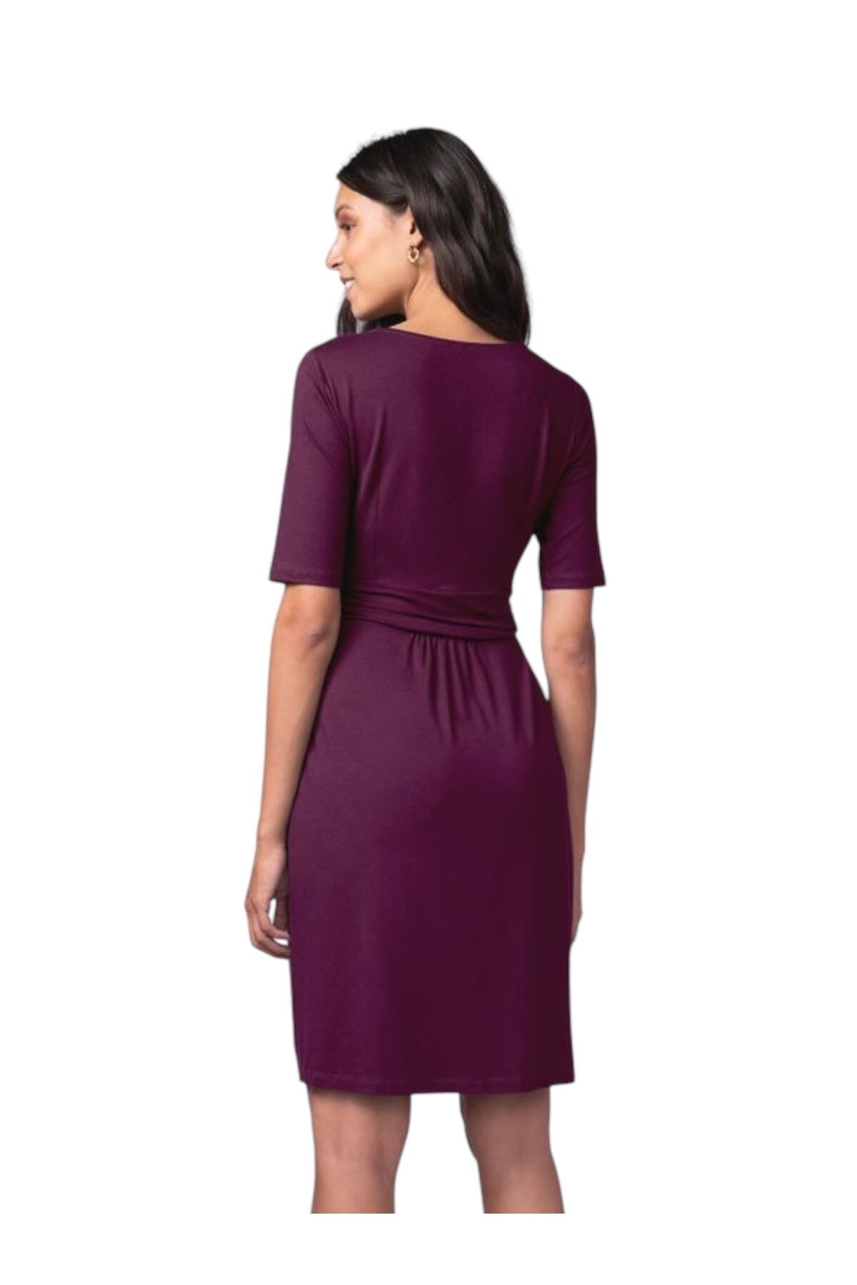 Kadın Kısa Kol Emzirme Detaylı Tesettüre Uygun Viskon Rahat Şık Midi Hamile Elbisesi