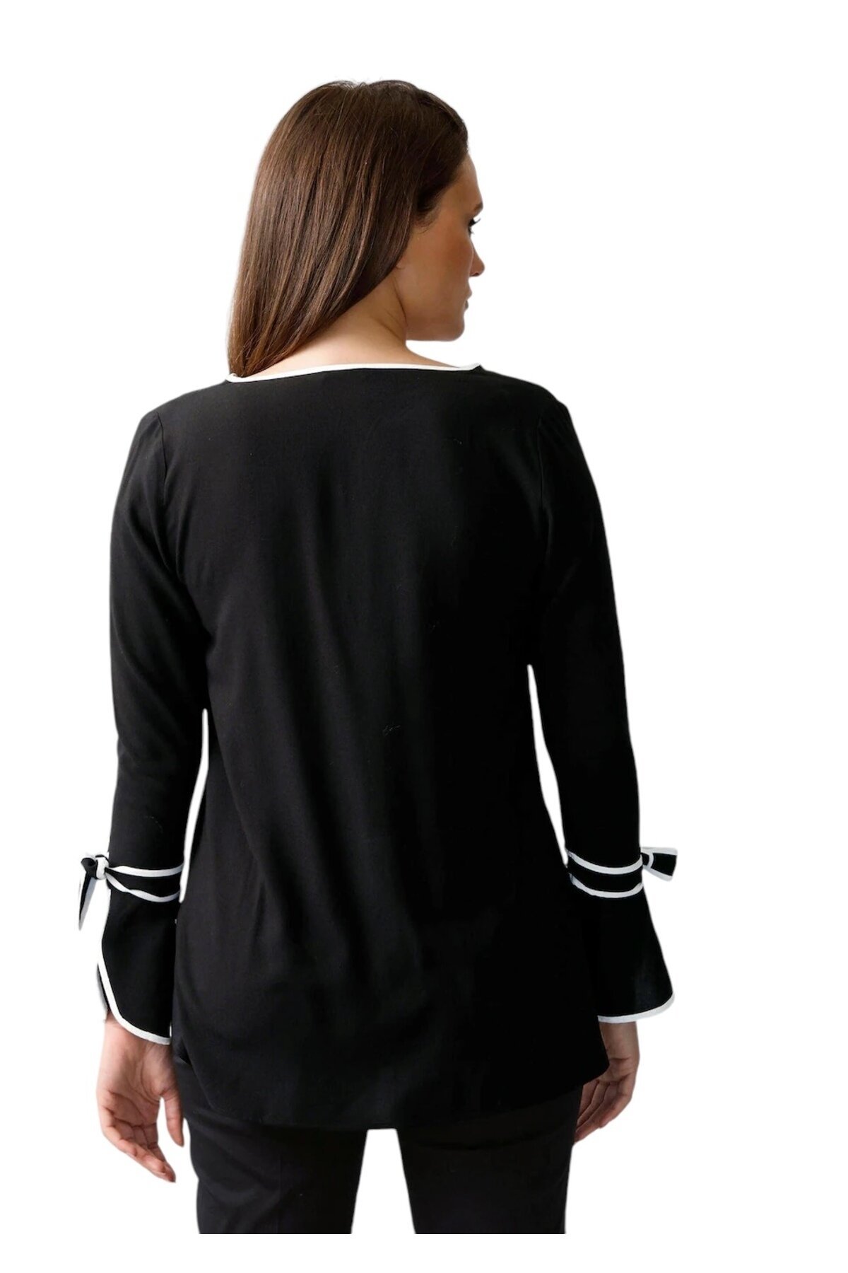 Kadın Kol Bağlamalı Beyaz Biyeli Spor Şık Curve Büyük Beden Viskon Tasarım Bluz