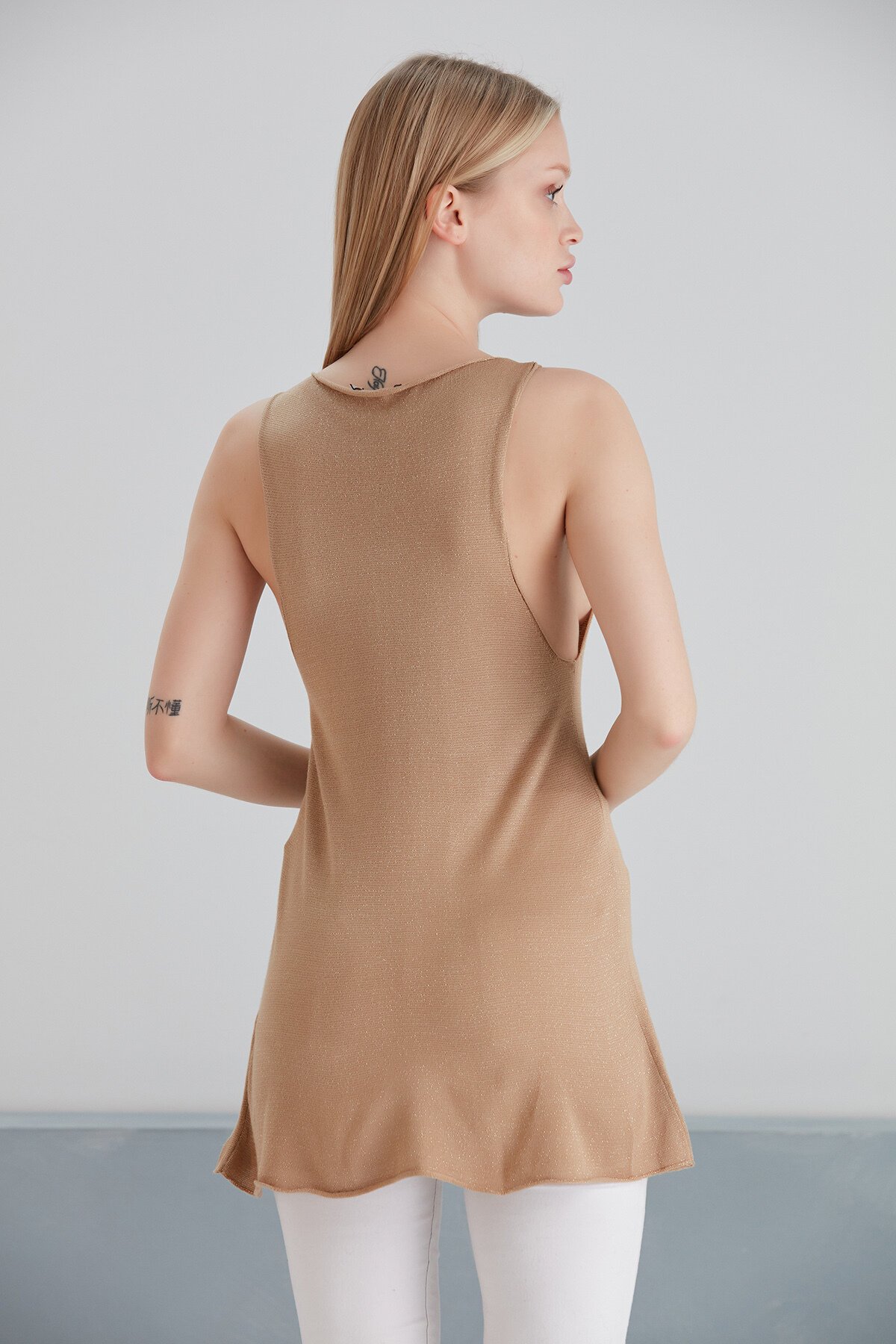 Kadın Kolsuz Simli Yazlık Spor Şık Curve Triko Bluz