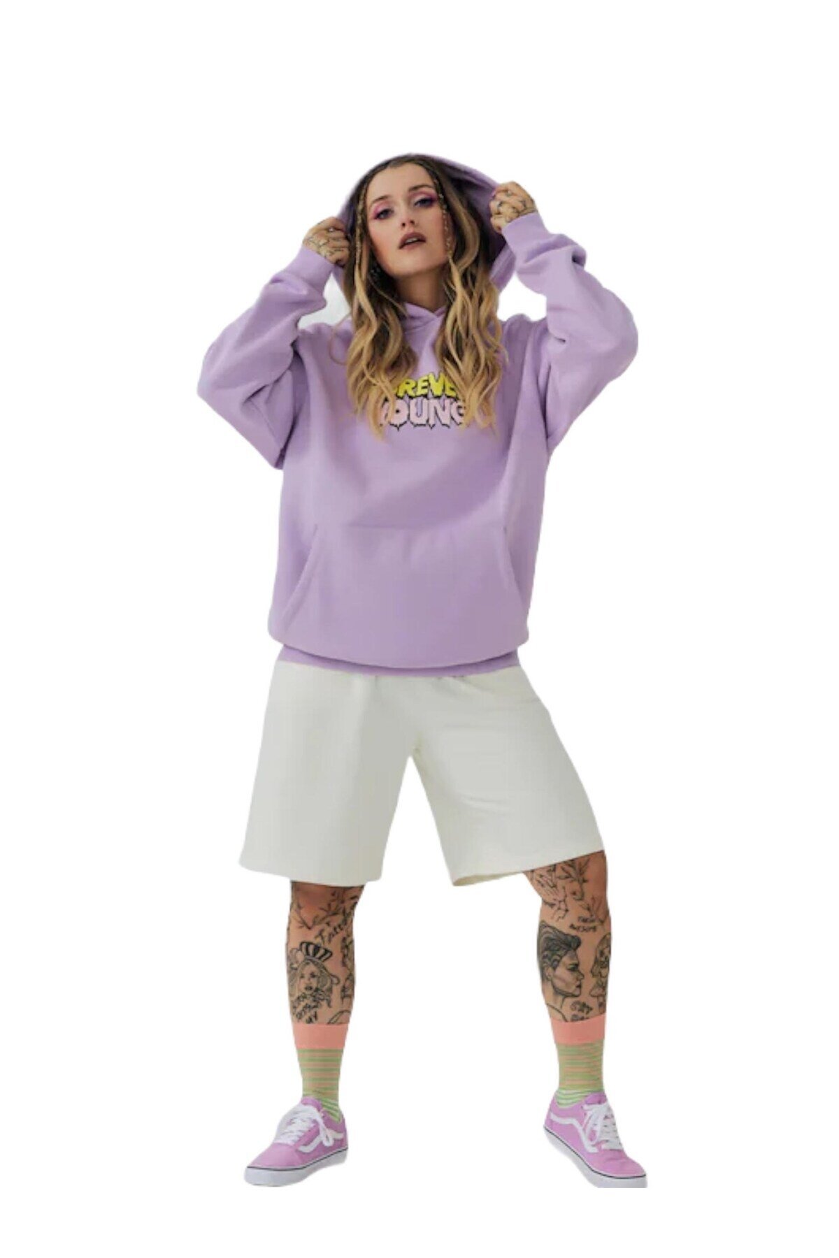 Kadın Lila Renkli Baskı Yazılı Oversize Sweatshirt