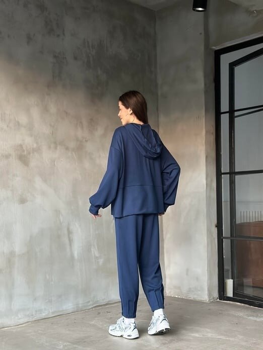 Kadın Oversize Fermuarlı Kapüşonlu Sweatshirt Pileli Paça Tesettüre Uygun Spor Şık Eşofman Takımı