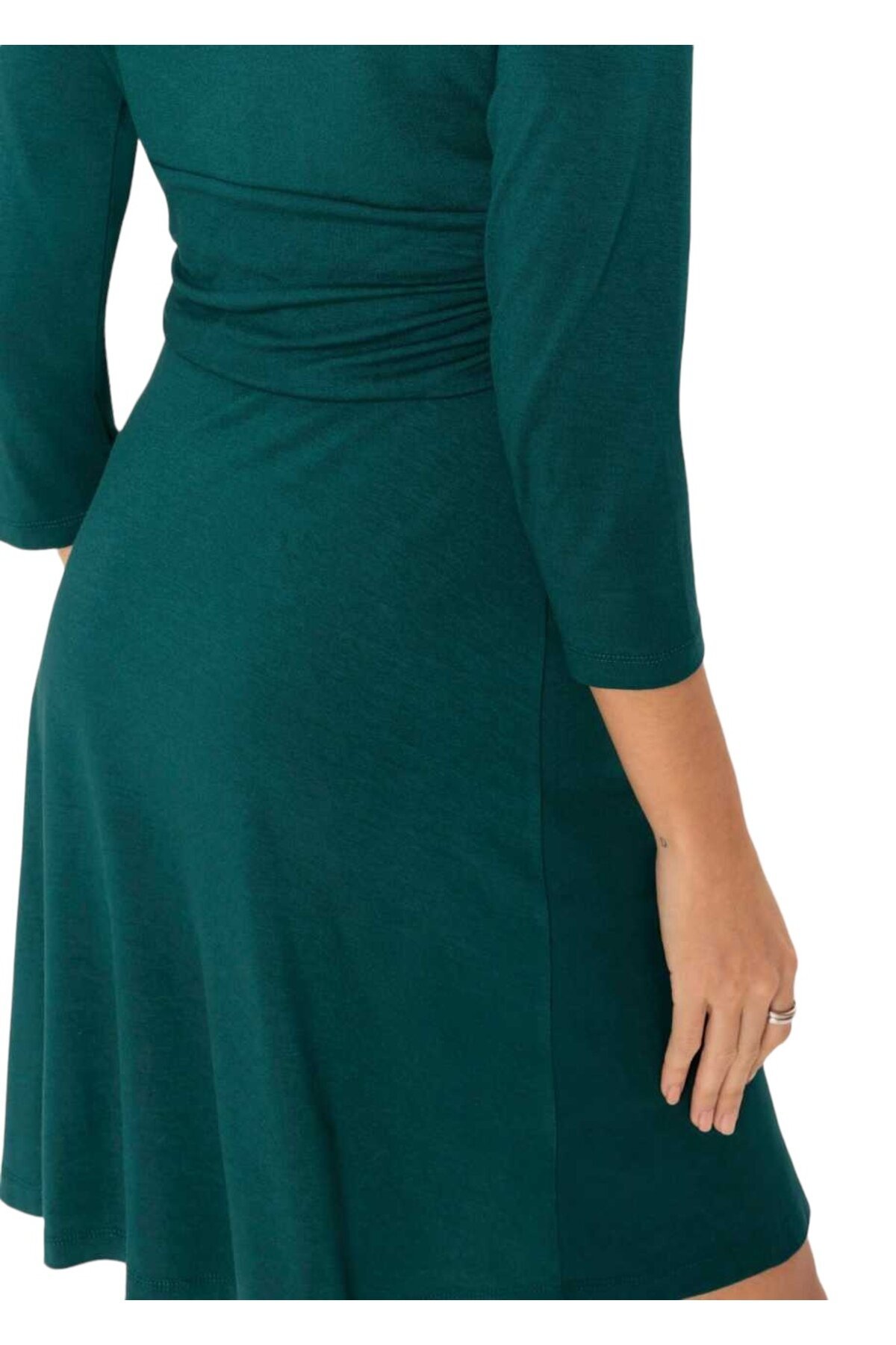 Kadın Önden Düğümlü V Yaka Spor Şık Truvakar Kol Casual Curve Hamile Elbisesi