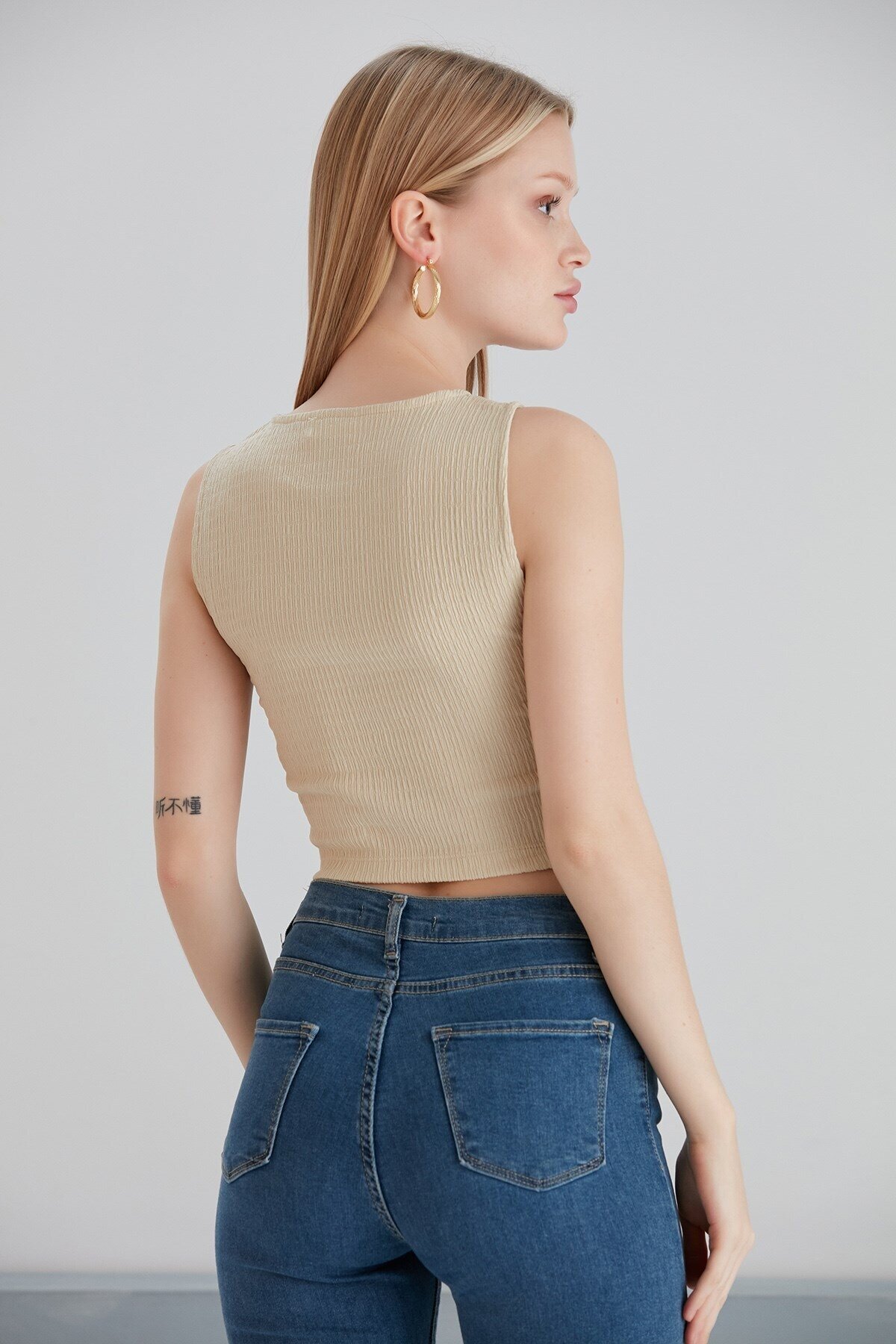 Kadın Önü Düğüm Model Kolsuz Spor Şık Curve Croptop Bluz