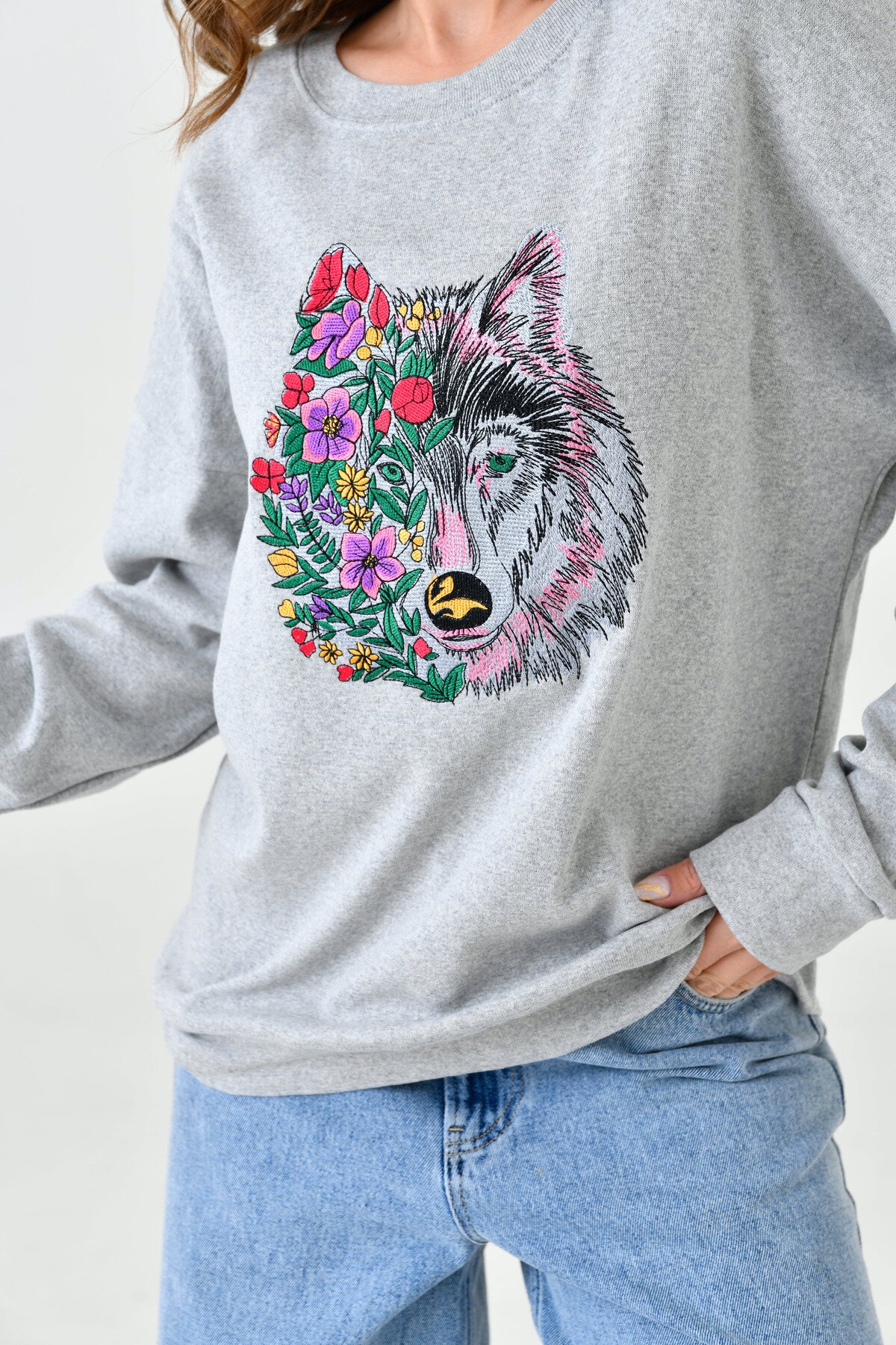 Kadın Oversize Casual Spor Günlük Baskılı Nakışlı Rahat Sweatshirt Kazak