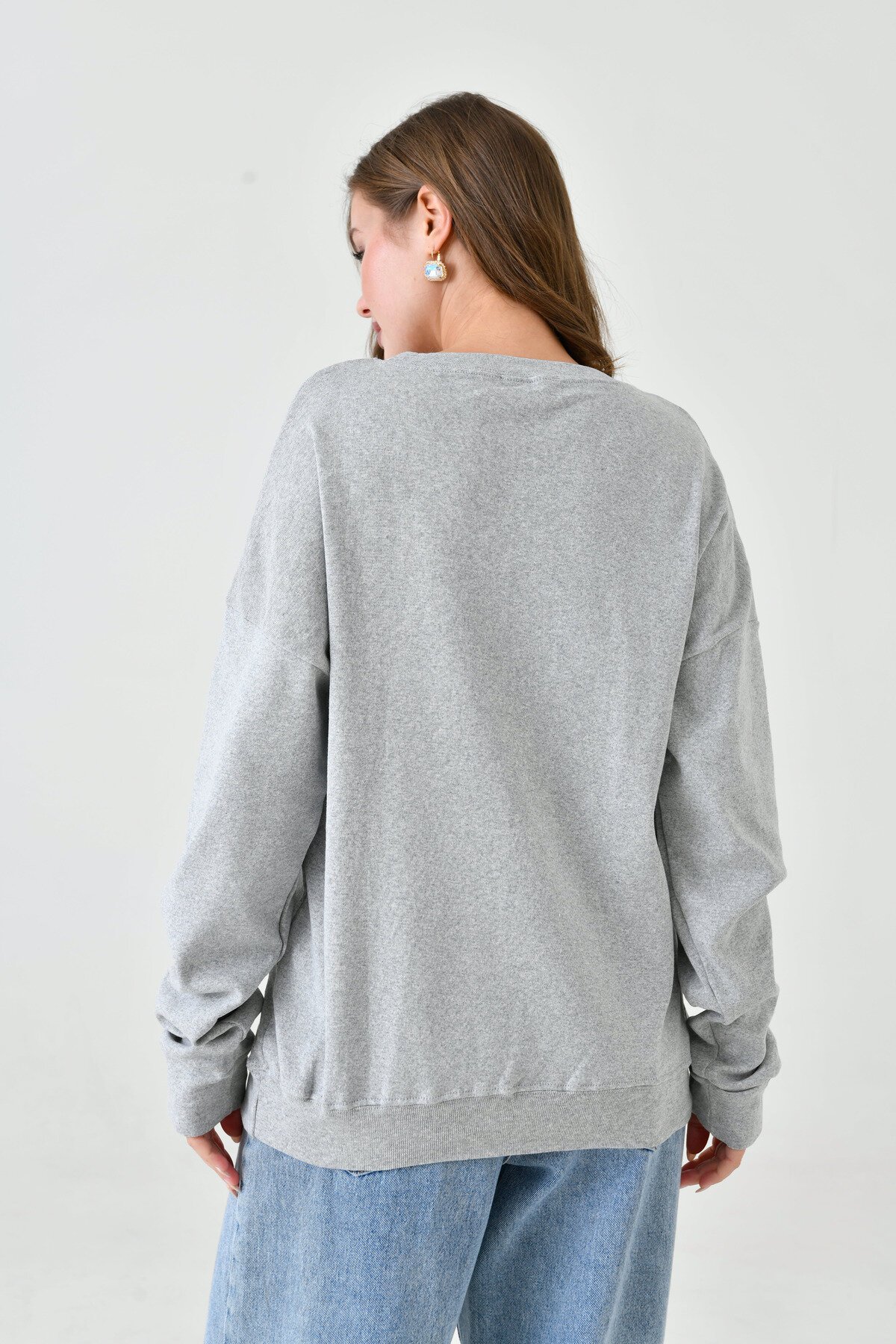 Kadın Oversize Casual Spor Günlük Baskılı Nakışlı Rahat Sweatshirt Kazak