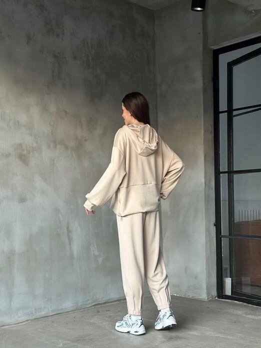 Kadın Oversize Fermuarlı Kapüşonlu Sweatshirt Pileli Paça Tesettüre Uygun Spor Şık Eşofman Takımı