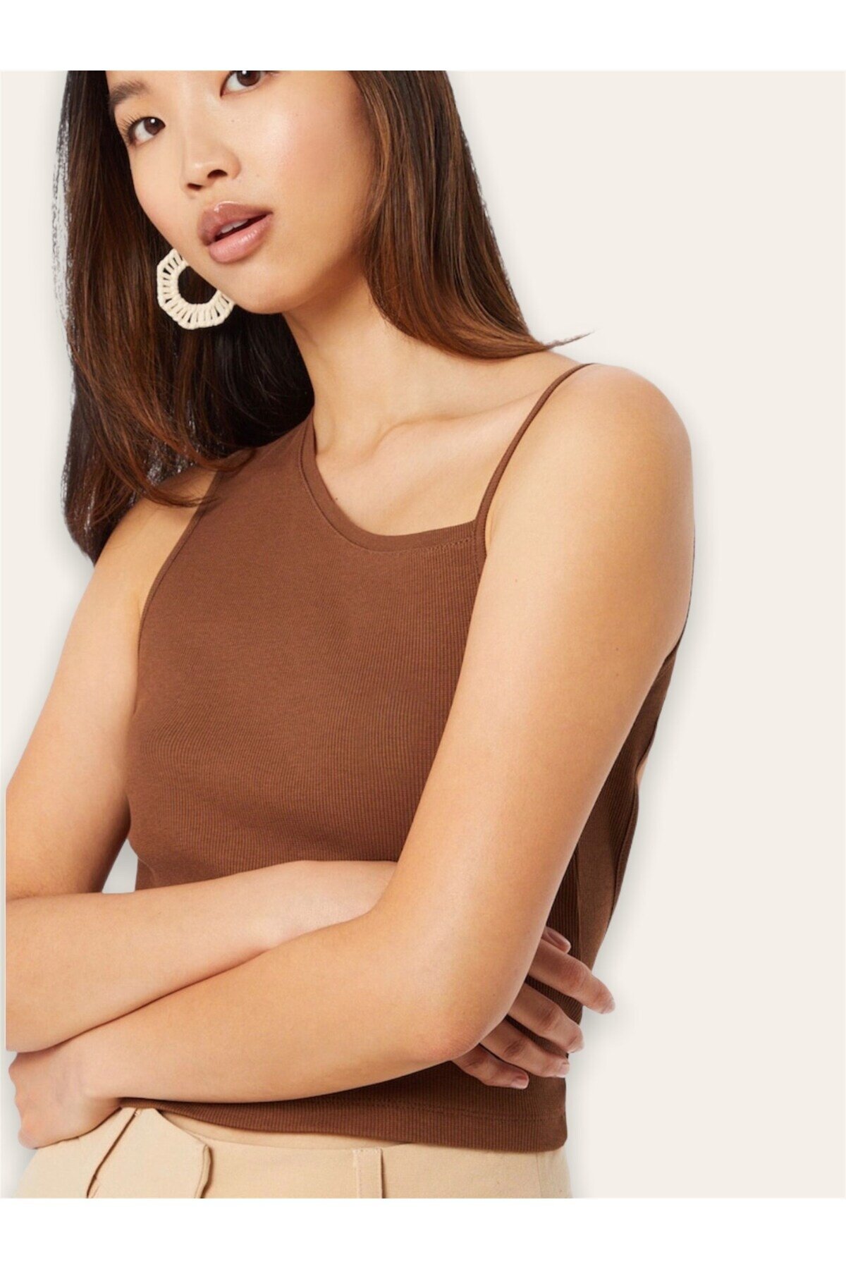 Kadın Sırtı Açık Bağlamalı Kahverengi Croptop