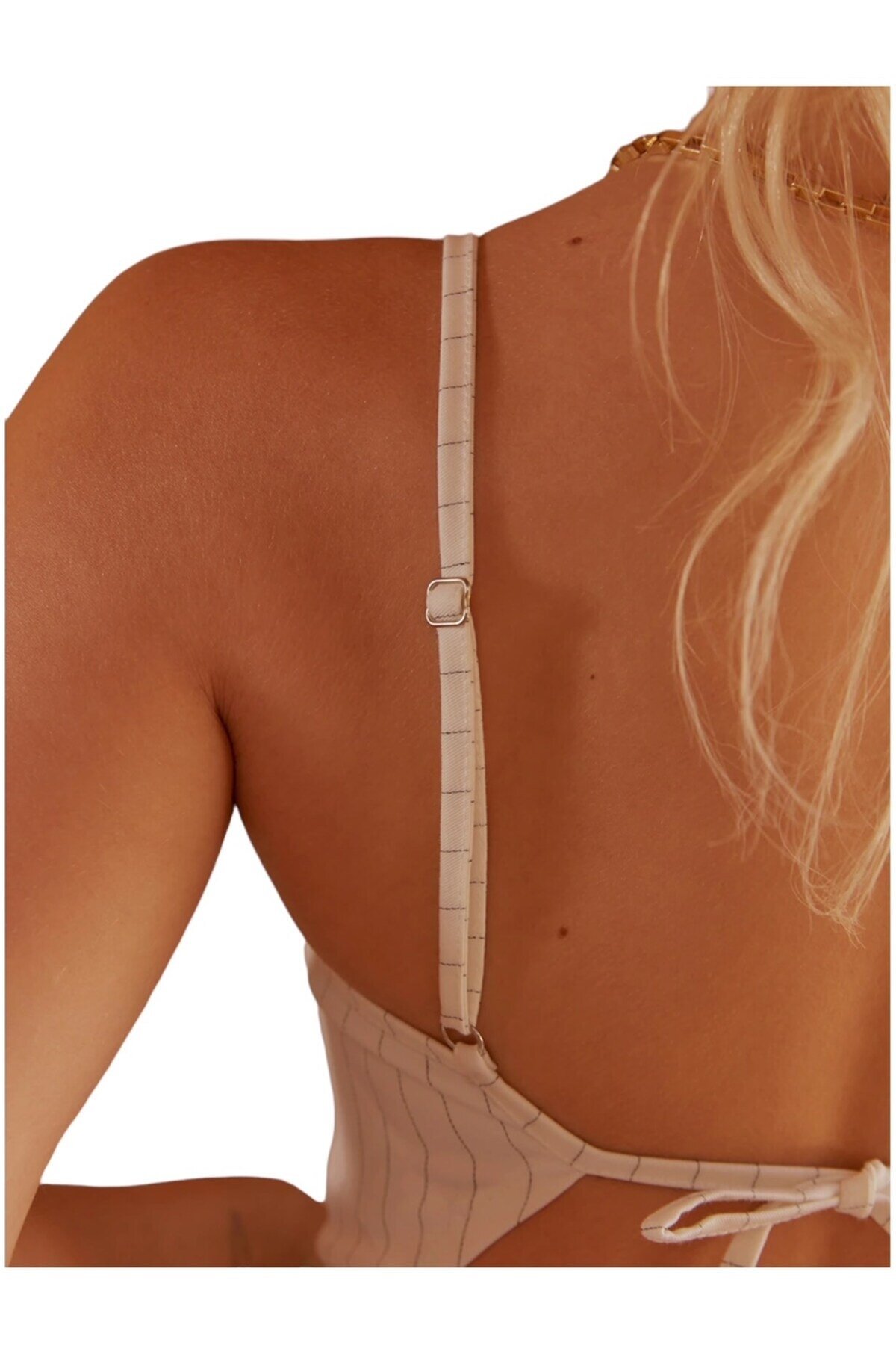 Kadın Sırtı Açık Çizgili Spor Şık Croptop Büstiyer Bluz