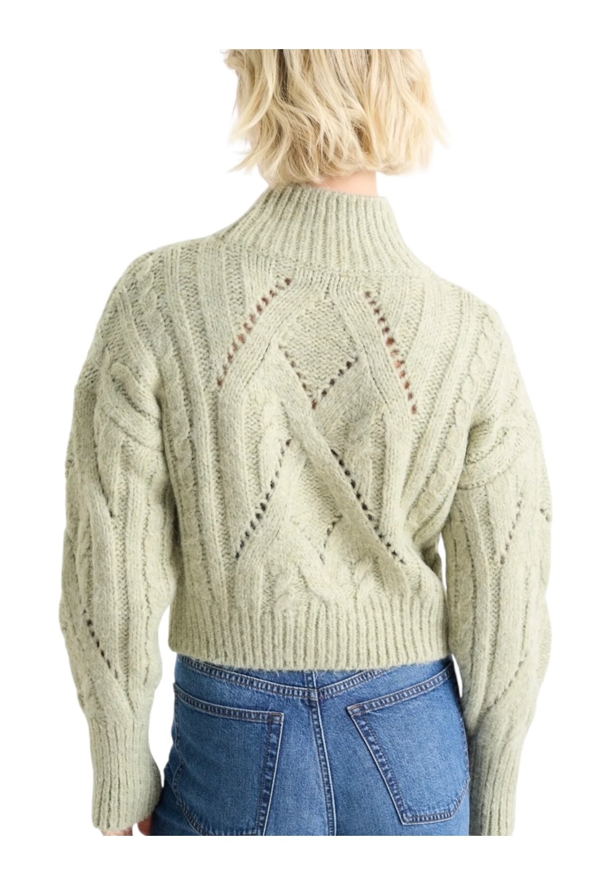 Kadın Su Yeşili Crop Boy Yarım Balıkcı Yumuşacık Triko Kazak