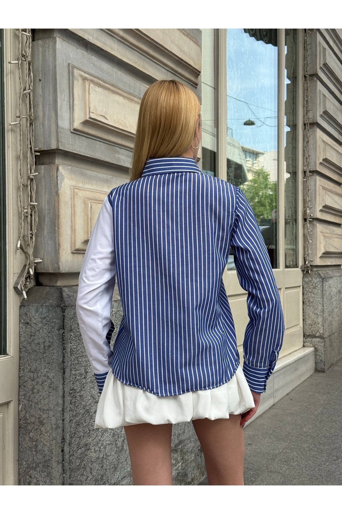 Kadın Tasarım Tesettüre Uygun Etek Üstü Uzun Boy Pamuklu Şık Yaka Kapalı Gömlek