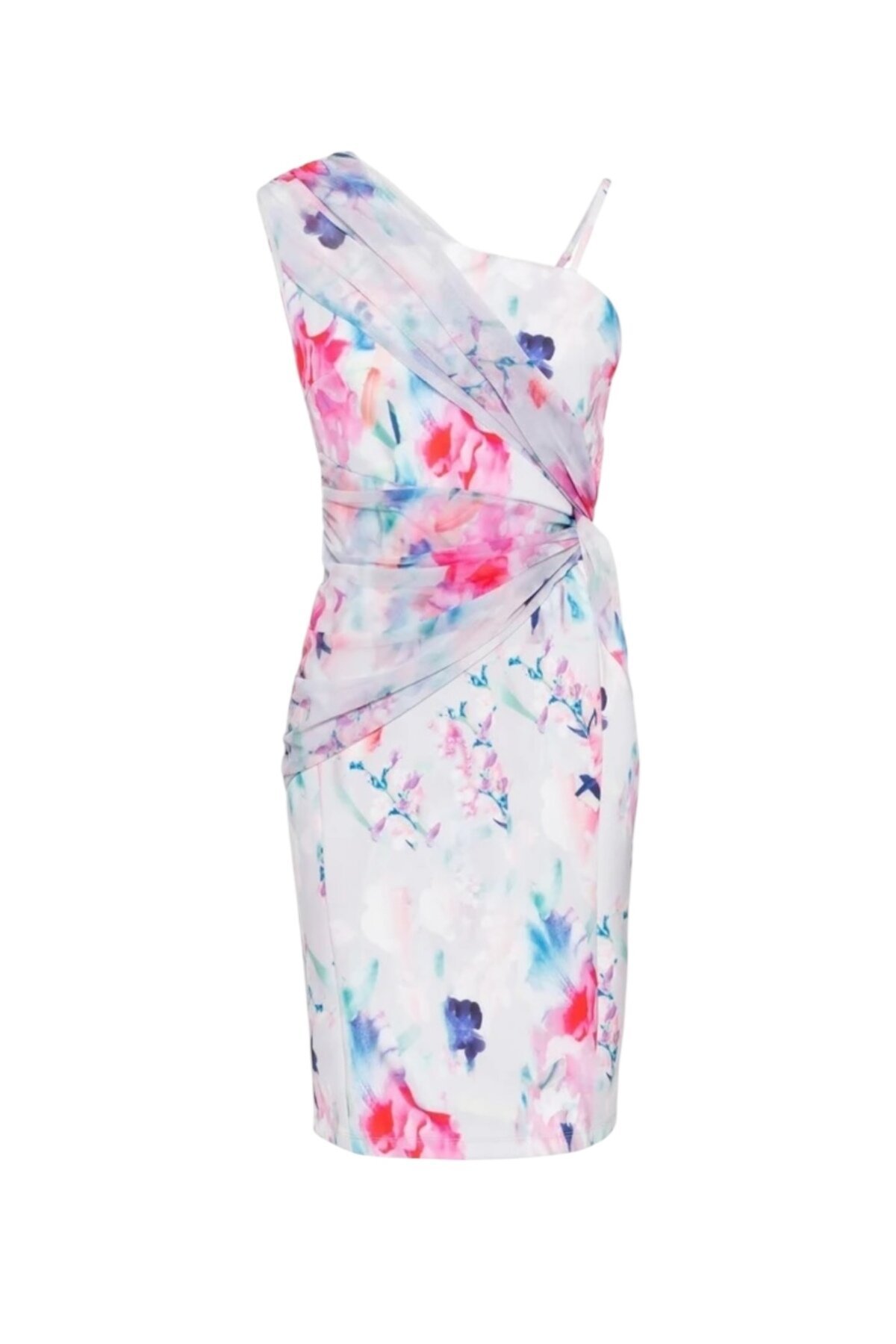 Kadın Tek Omuz Batık Desenli Asimetrik Kesim Tasarım Şık Gece Abiye Elbise