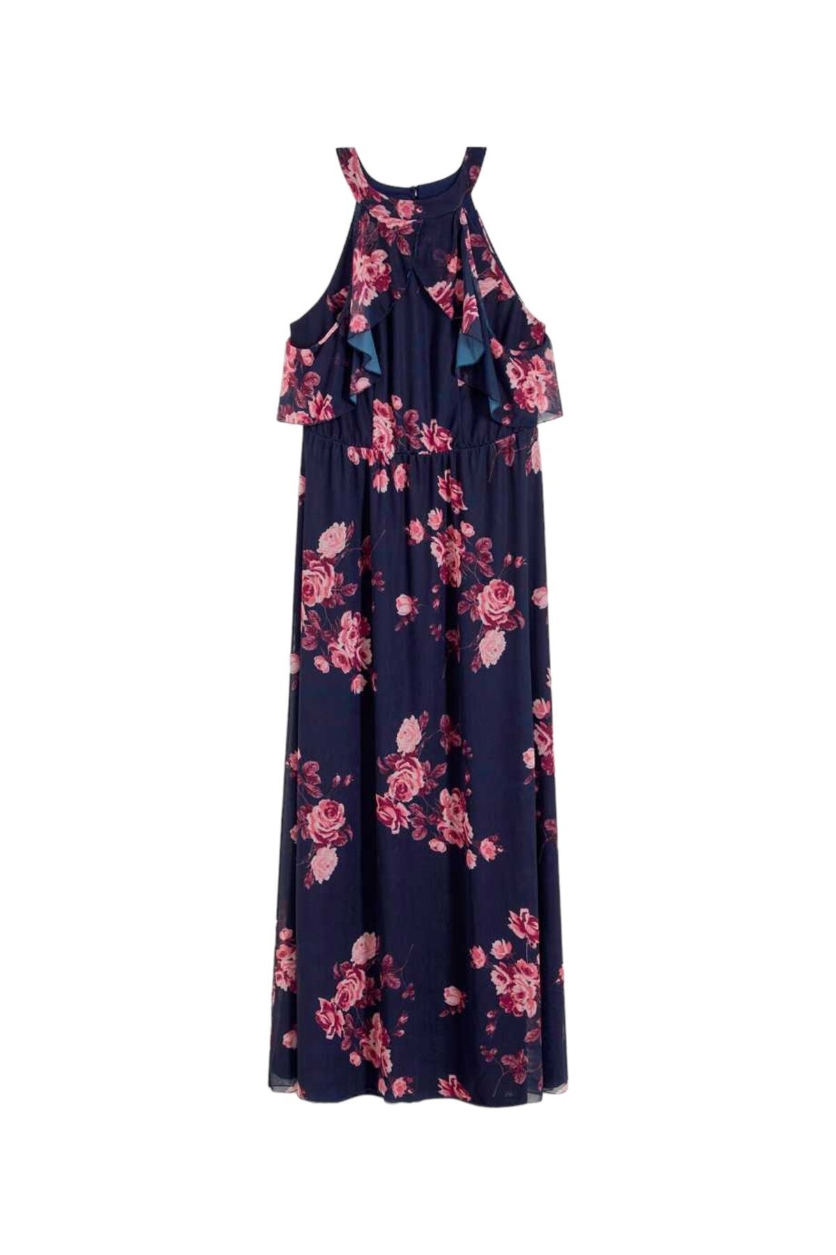 Kadın Tül Detaylı Omzu Açık Şık Rahat Kalıp Büyük Beden Curve Abiye Elbise