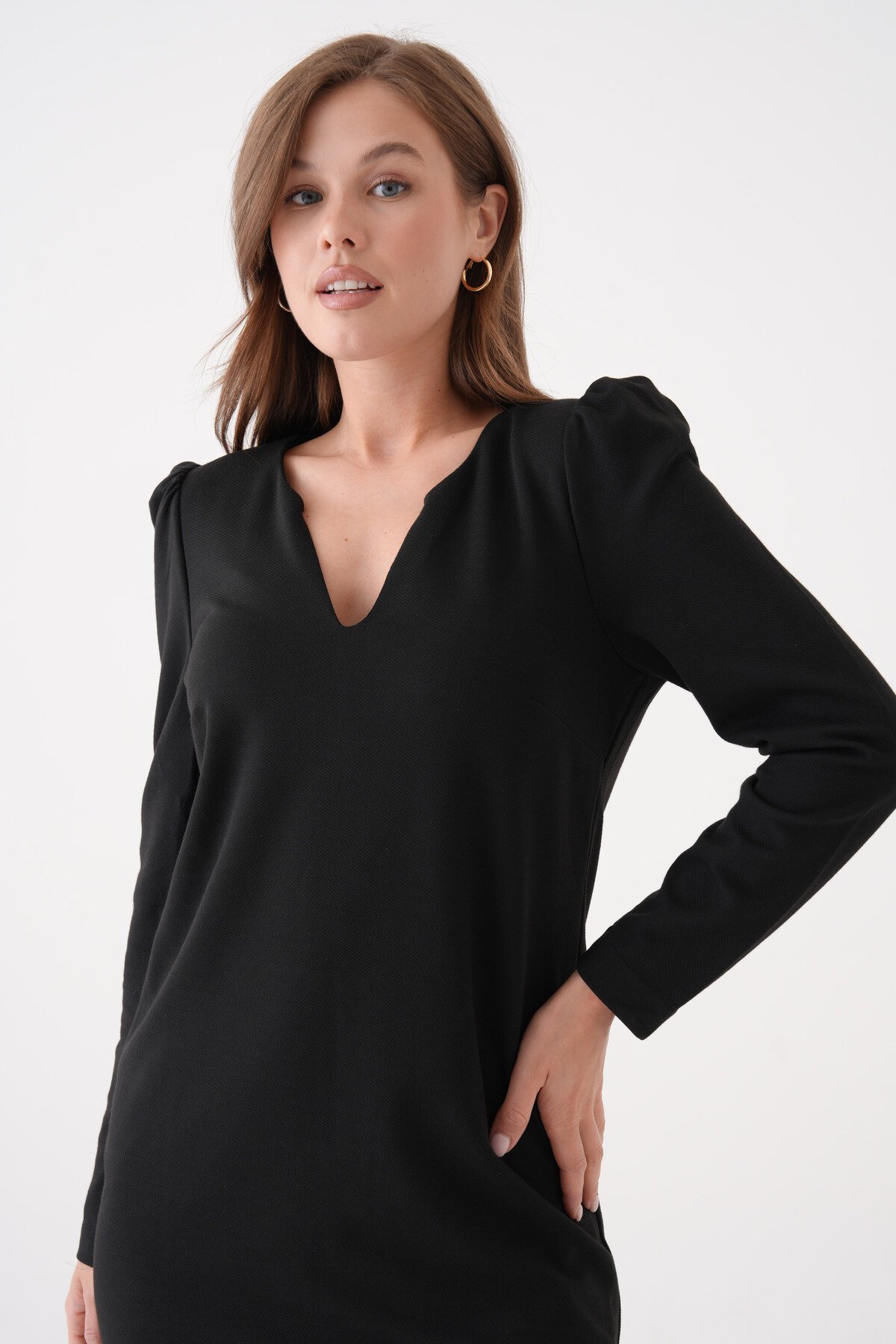 Kadın V Yaka A kesim Büyük Beden Spor Şık Büyük Beden Uzun Kol Curve Elbise