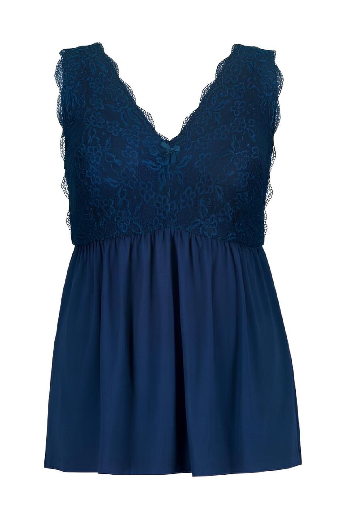 Kadın V Yaka Dantel Detay Askılı Şık Büyük Beden Curve Viskon Gecelik Bluz