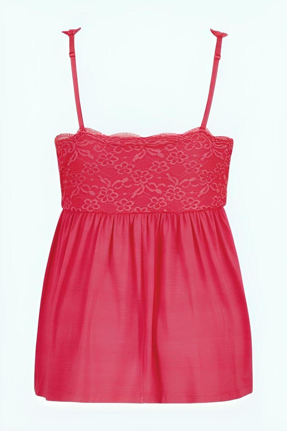 Kadın V Yaka Dantel Detay Askılı Şık Büyük Beden Curve Viskon Gecelik Bluz