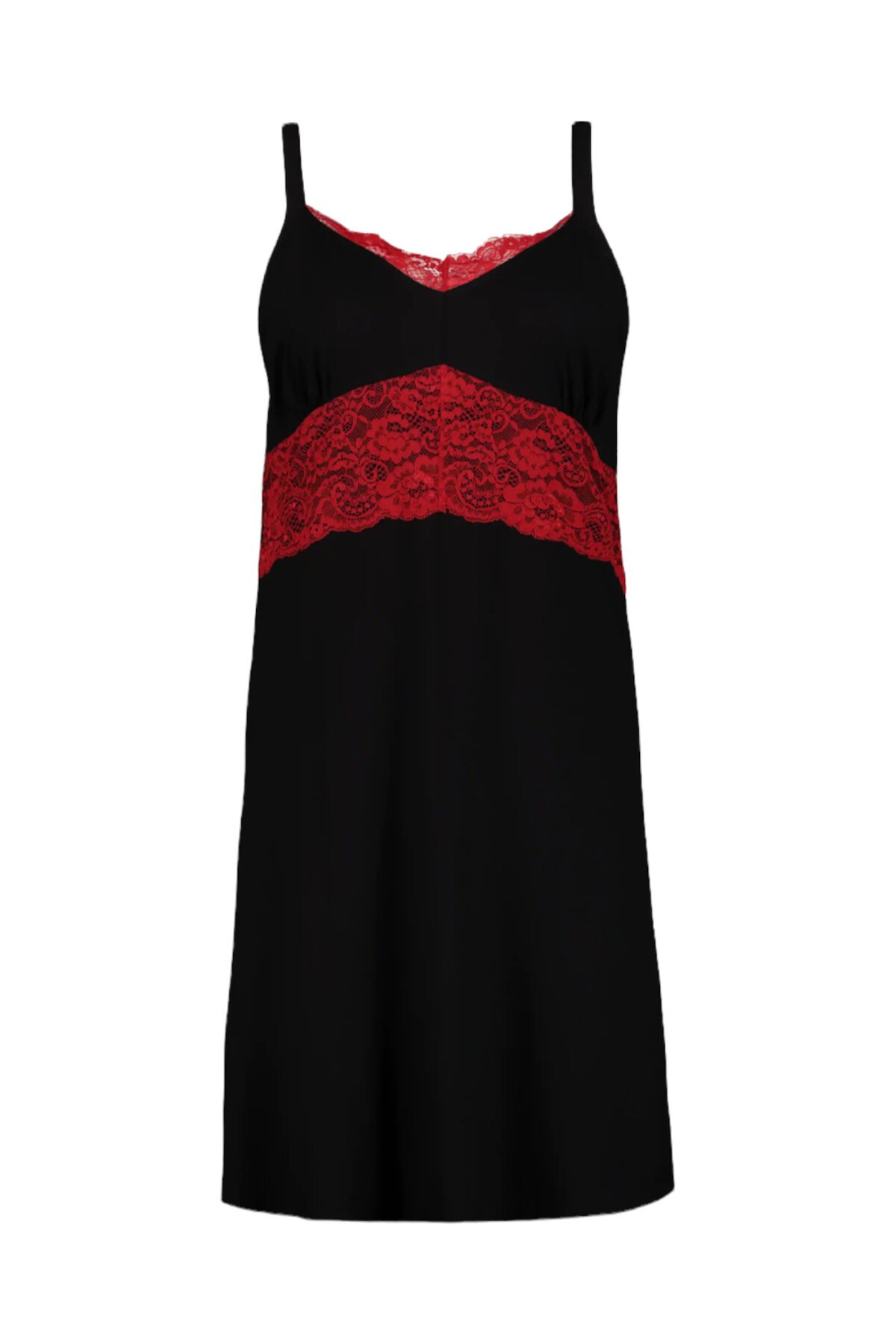 Kadın V Yaka Dantel Detay Askılı Şık Uzun Büyük Beden Curve Viskon Gecelik Elbise