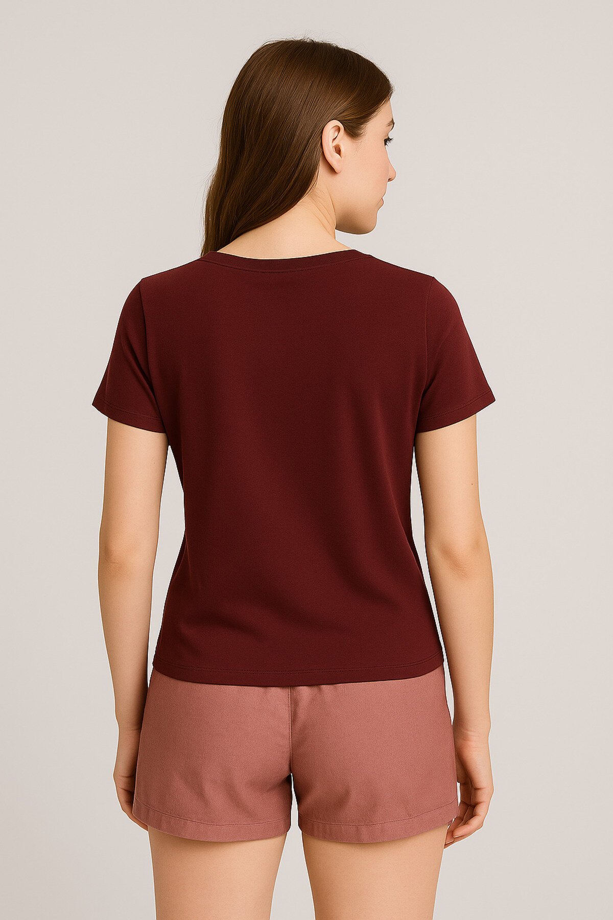 Kadın V Yaka Yarım Kol Basic Günlük Pamuk Düz Yazlık Tshirt Rahat Bluz