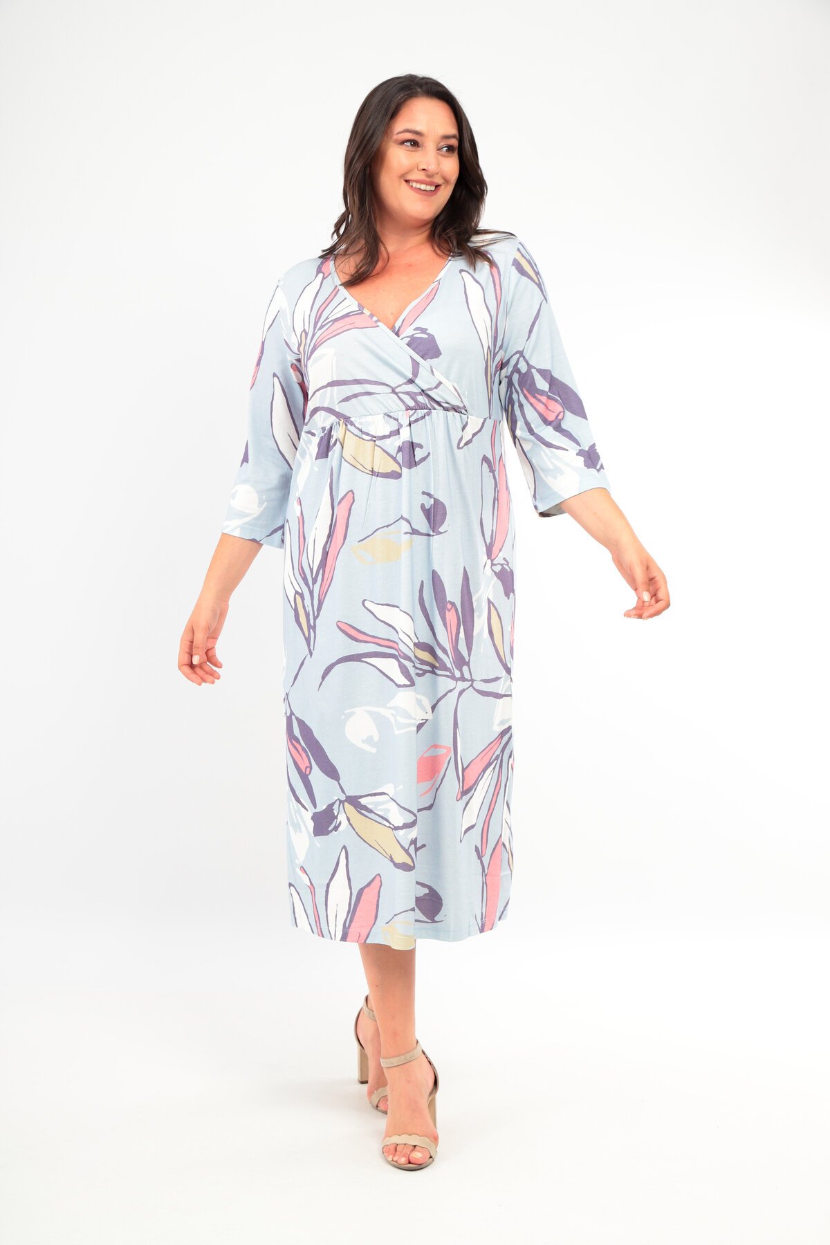 Kadın Viskon Kruvaze Yaka Truvakar Kol Büyük Beden Curve Gecelik Elbise