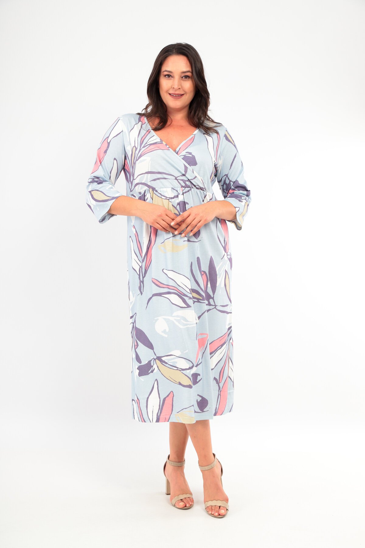 Kadın Viskon Kruvaze Yaka Truvakar Kol Büyük Beden Curve Gecelik Elbise