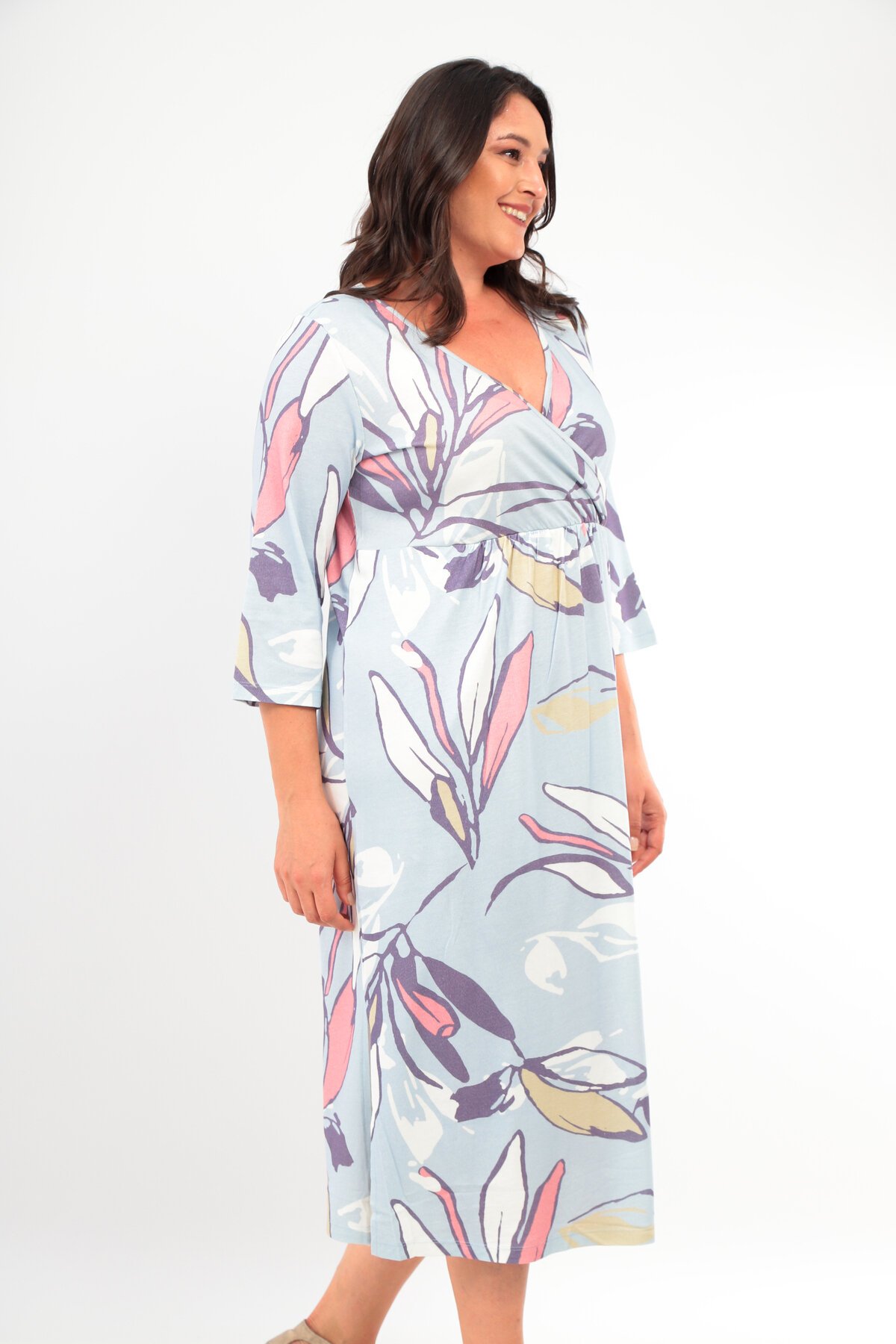 Kadın Viskon Kruvaze Yaka Truvakar Kol Büyük Beden Curve Gecelik Elbise