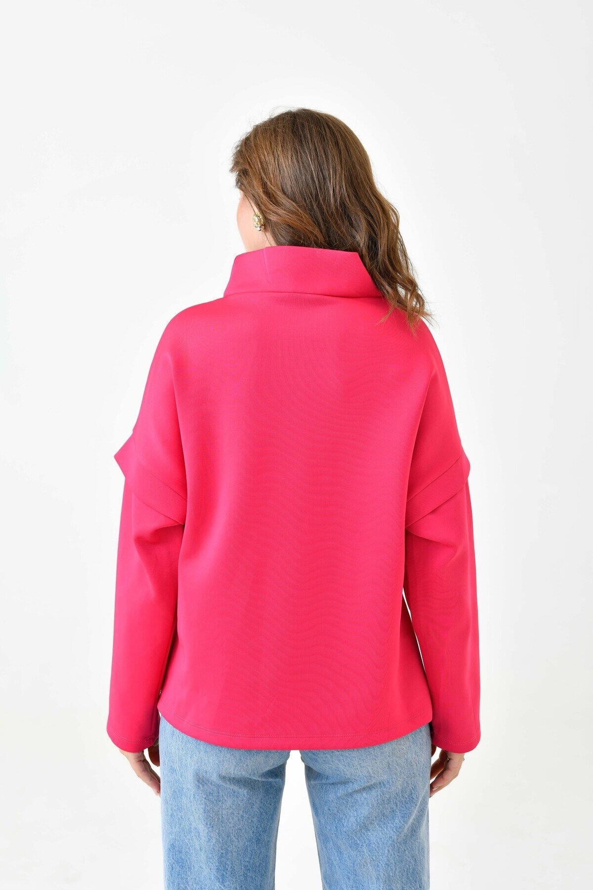 Kadın Yakası Bağcıklı Scuba Oversize Spor Şık Tasarım Sweatshirt