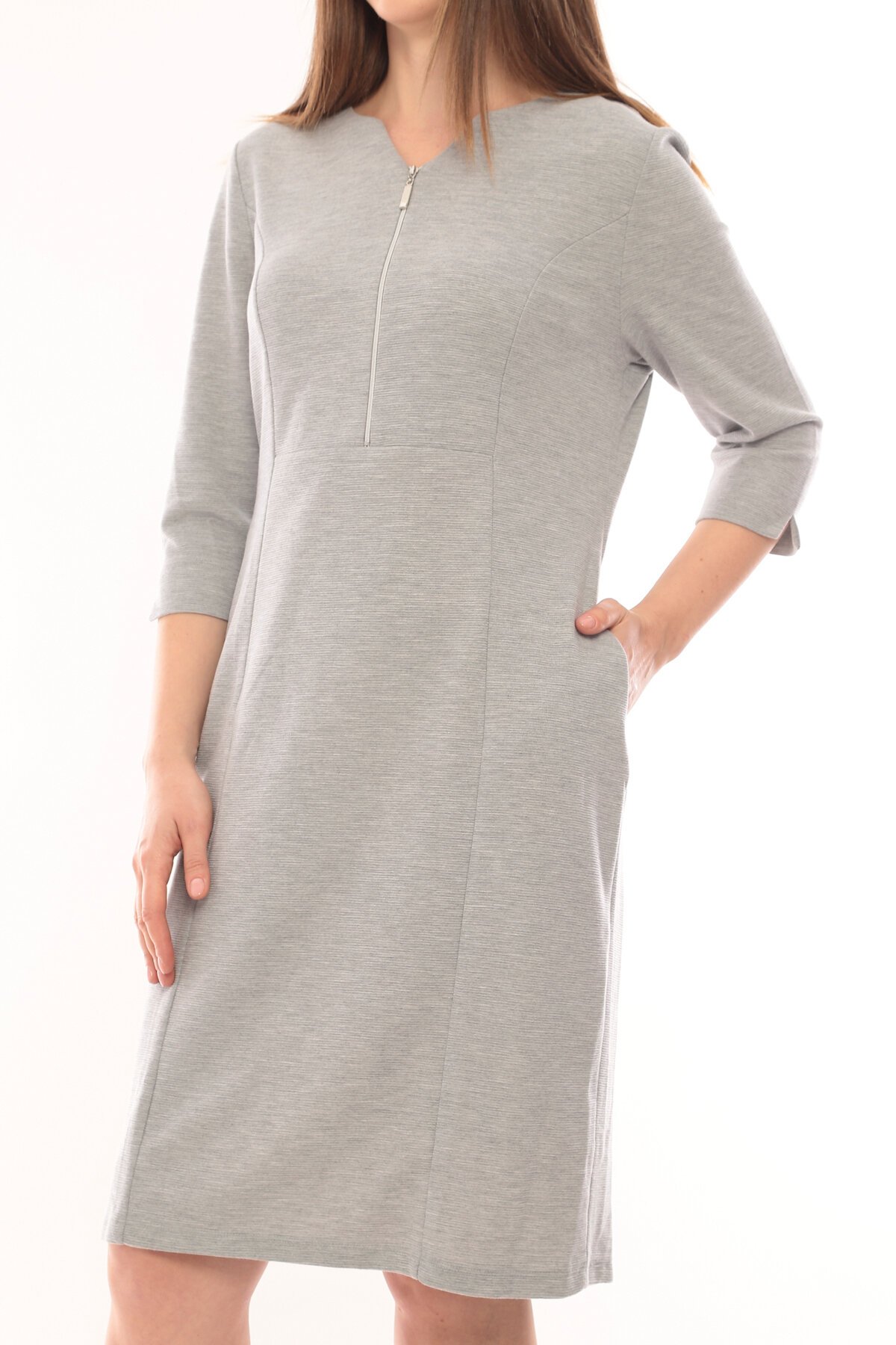 Kadın Yakası Yarım Fermuarlı Truvakar Kol Büyük Beden Curve Günlük Elbise