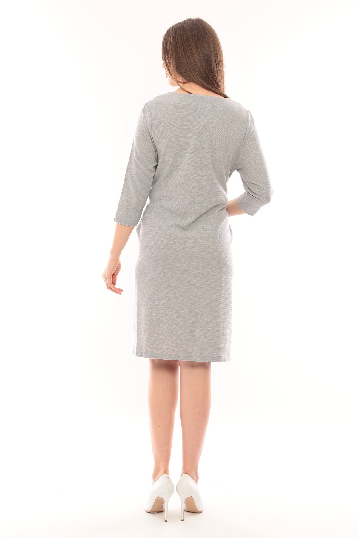 Kadın Yakası Yarım Fermuarlı Truvakar Kol Büyük Beden Curve Günlük Elbise