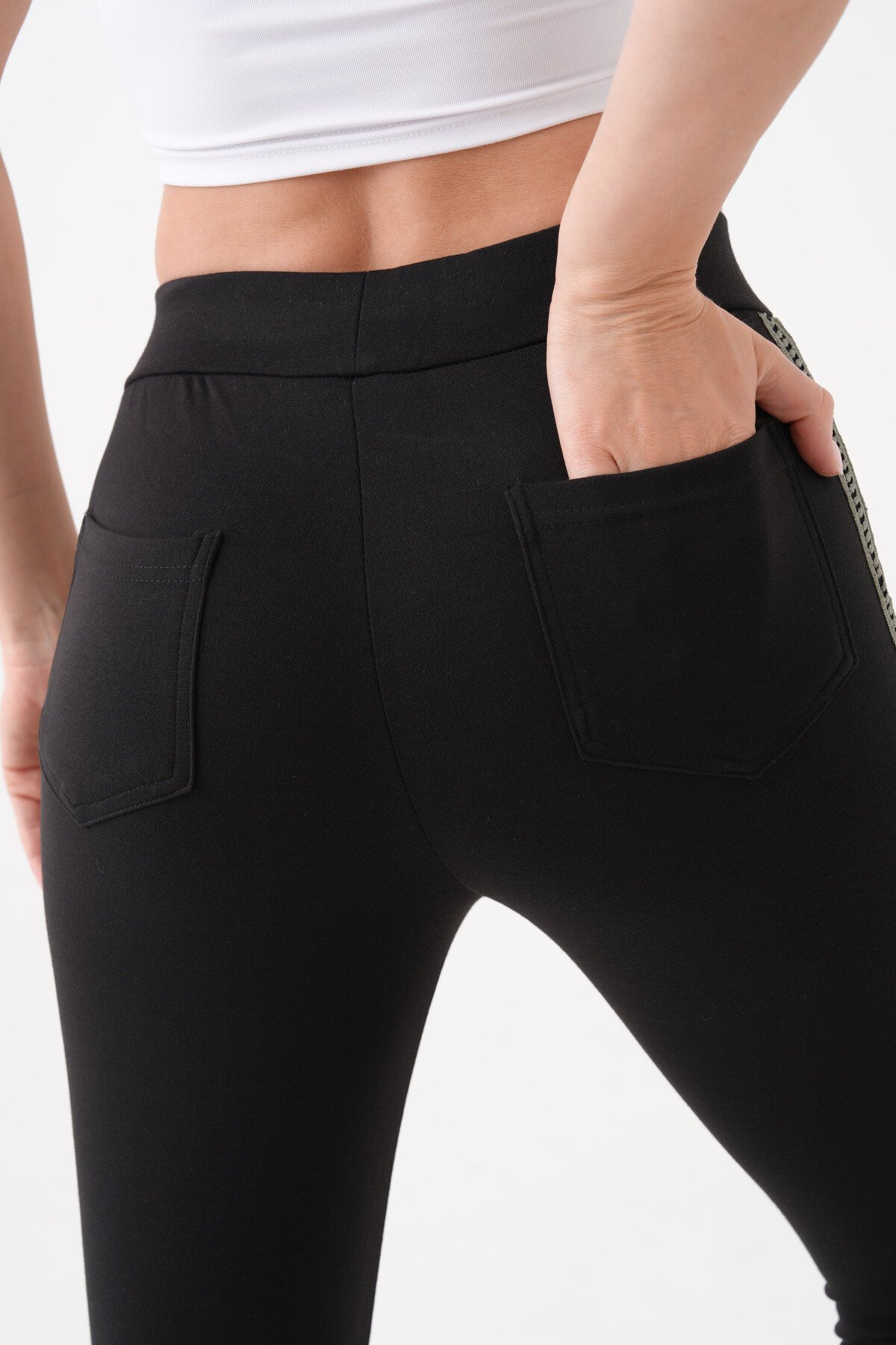 Kadın Yanı Şeritli Korse Etkili Arka Cepli Büyük Beden Spor Günlük Curve Tayt