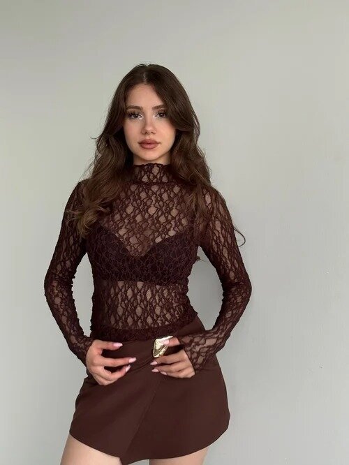 Kadın Yarım Balıkçı Yaka Full Esnek Dantel Bürümcük Spor Şık Tasarım Gece Bluzu