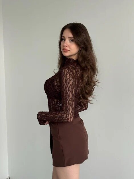 Kadın Yarım Balıkçı Yaka Full Esnek Dantel Bürümcük Spor Şık Tasarım Gece Bluzu