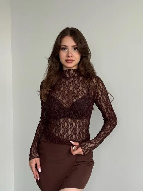 Kadın Yarım Balıkçı Yaka Full Esnek Dantel Bürümcük Spor Şık Tasarım Gece Bluzu