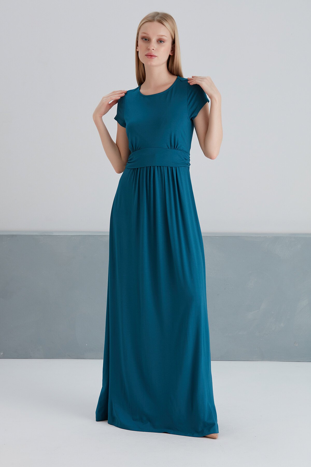 Kadın Yarım Kollu Maxi Boy Viskon Spor Şık Curve Hamile Elbisesi