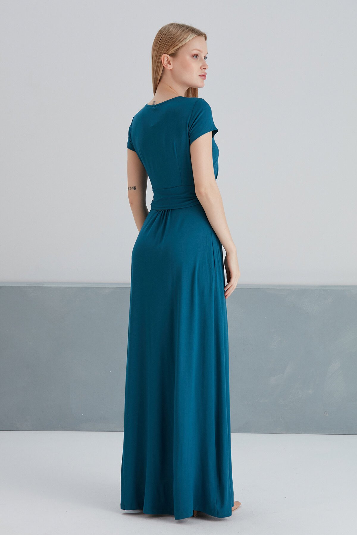 Kadın Yarım Kollu Maxi Boy Viskon Spor Şık Curve Hamile Elbisesi