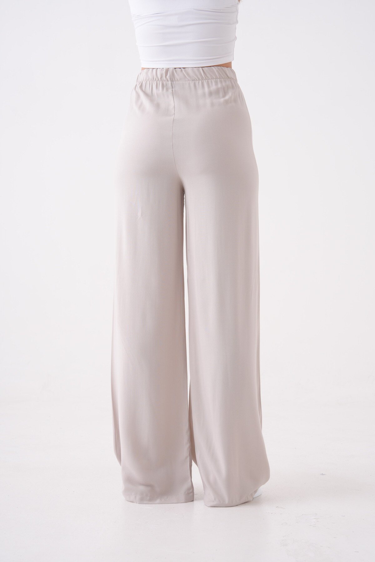 Kadın Yüksek Bel Kuşaklı %100 Viscose Pamuk Geniş Paça Şık Casual Büyük Beden Curve Pantolon