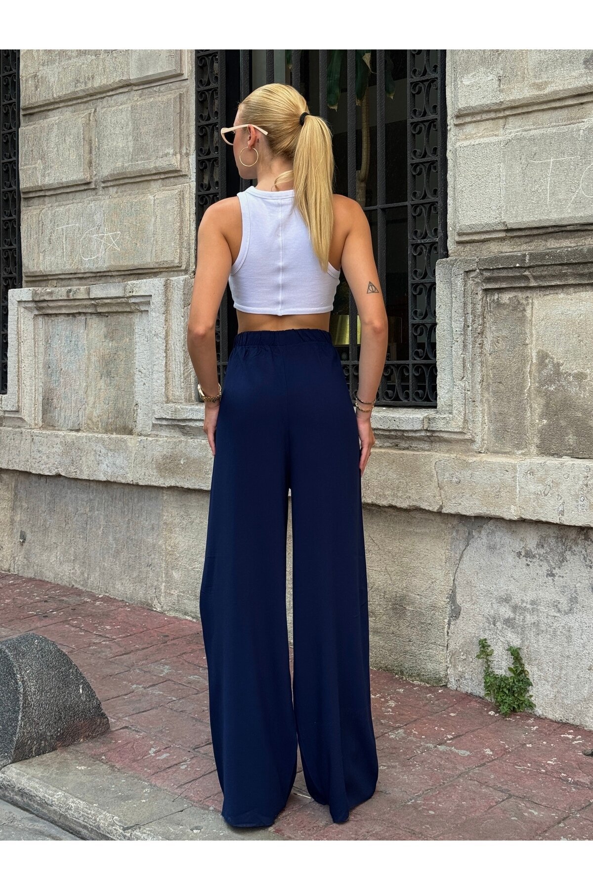 Kadın Yüksek Bel Kuşaklı %100 Viscose Pamuk Geniş Paça Şık Casual Büyük Beden Curve Pantolon