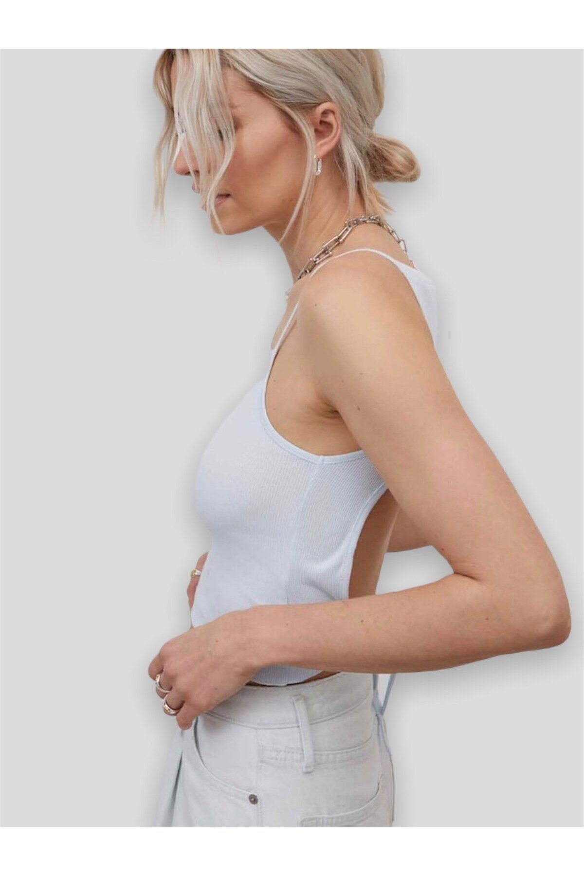 Pikka Online Kadın Buz Mavisi Sırtı Açık Croptop