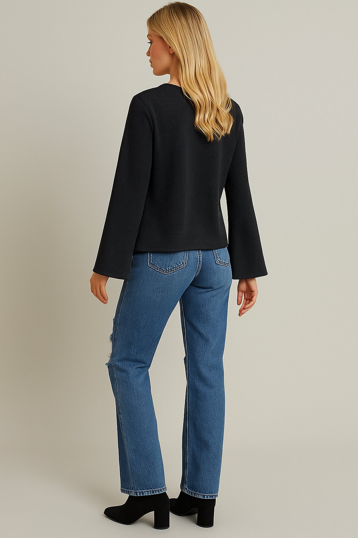 Kadın Antrasit Gri Tam Kalıp Ceket Önden Bağlamalı İspanyol Kol Ceket