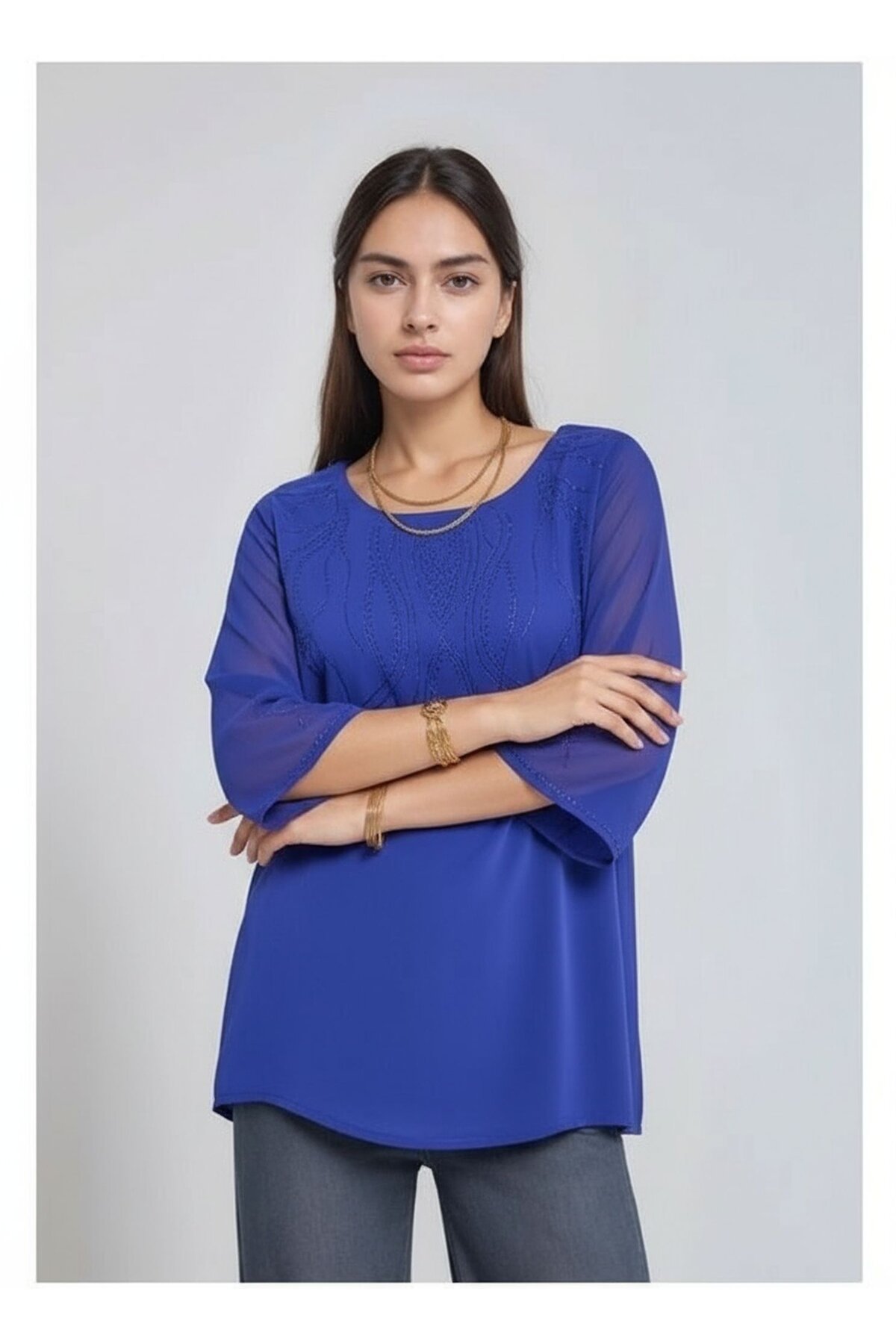 Kadın  Asimetrik Kesim Şifon Curve Büyük Beden Viskon Spor Şık Bluz