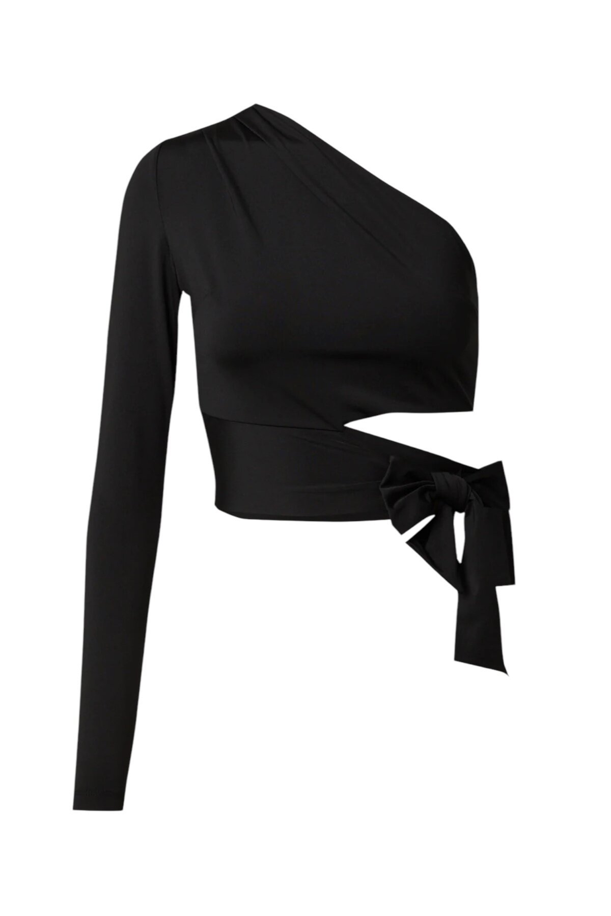 Kadın Belden Bağlama Detay Tek Kol Uzun Açık Spor Şık Rahat Kalıp Crop Top Bluz