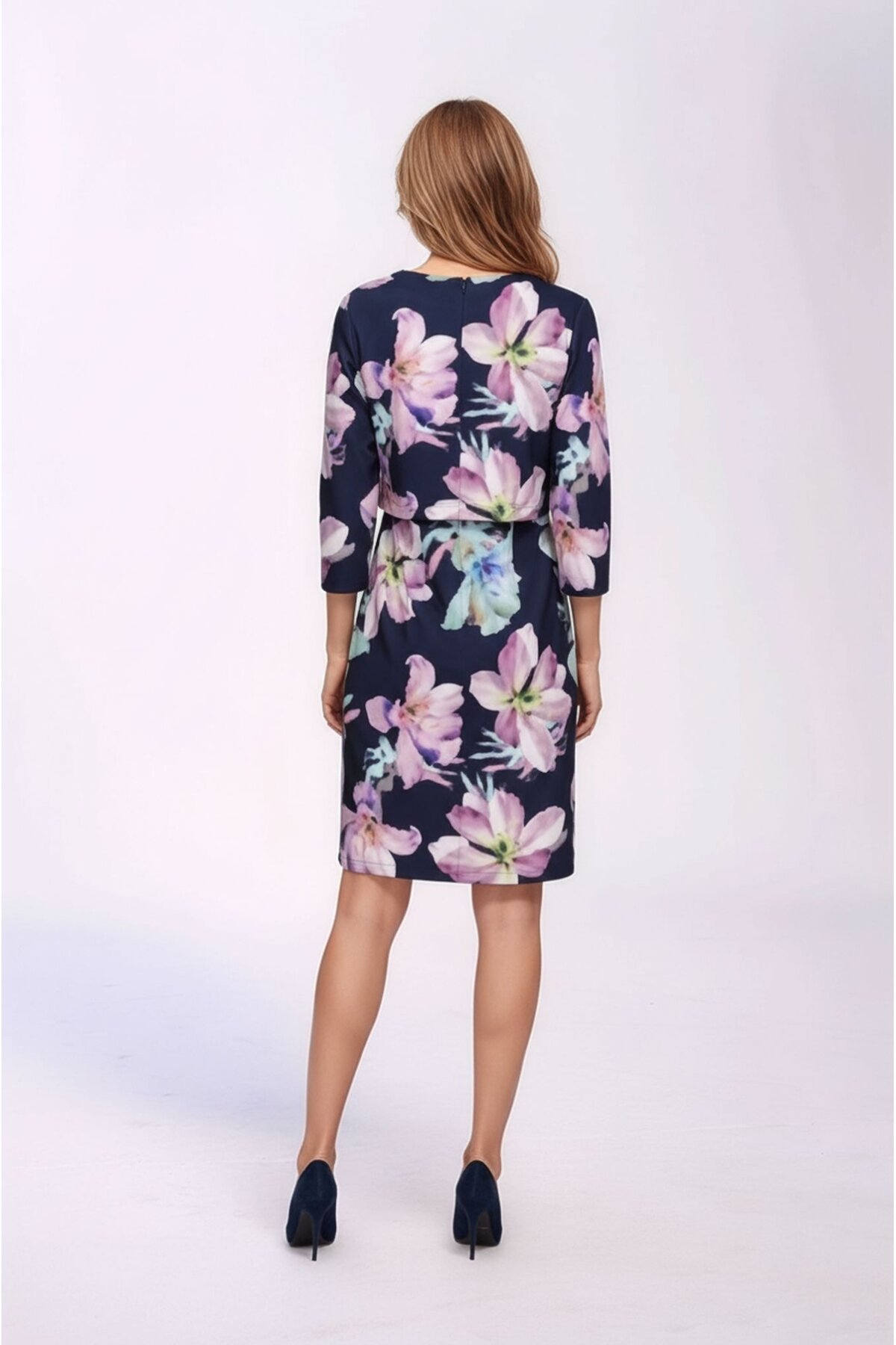 Kadın Bisiklet Yaka Çiçek Desenli Truvakar Kol Tasarım Spor Şık Büyük Beden Curve Elbise