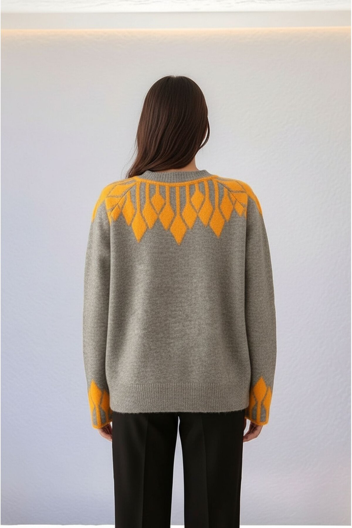 Kadın Bisiklet Yaka Desenli Uzun Kol Spor Şık Triko Kazak Tesettüre Uygun