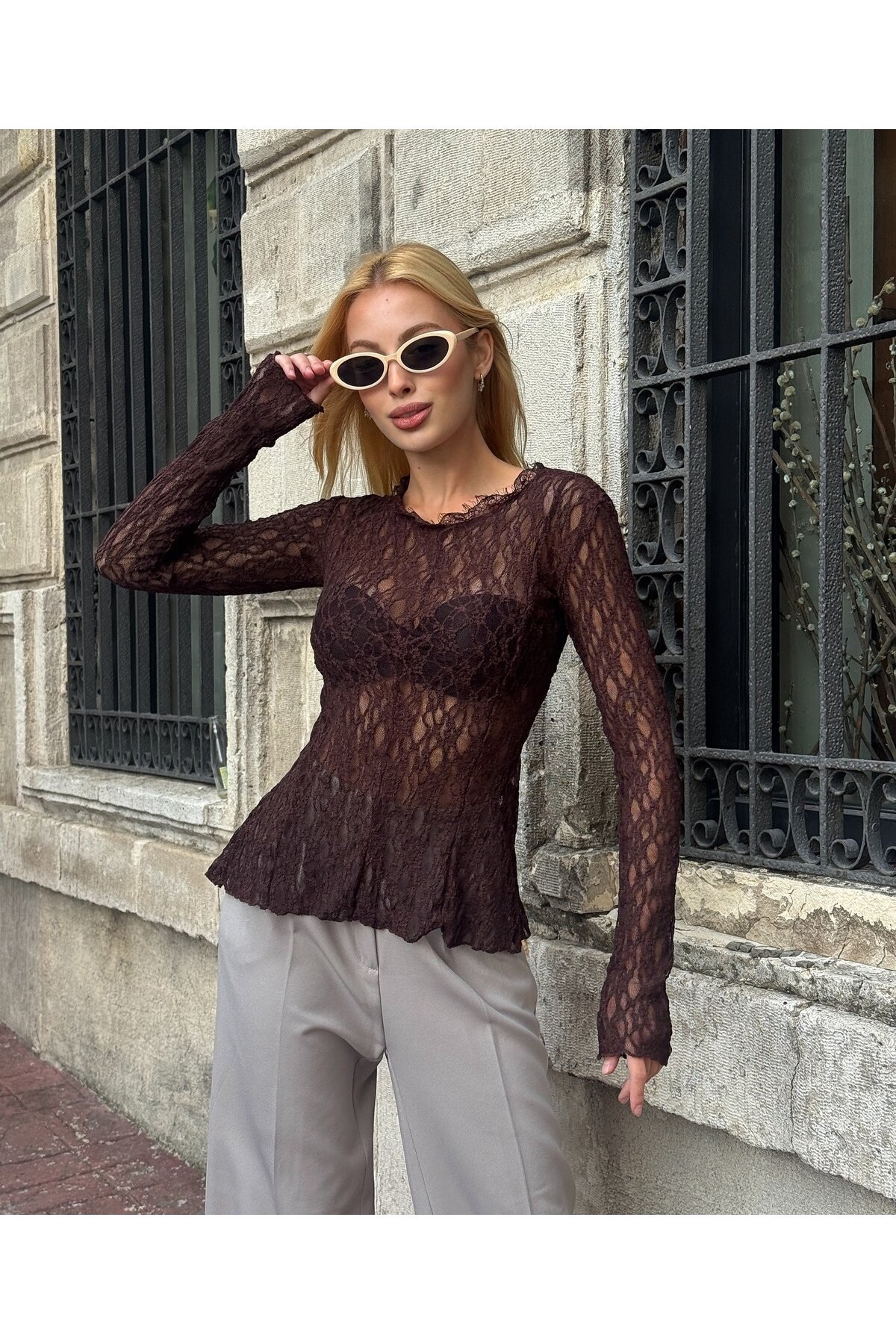 Kadın Bisiklet Yaka Full Esnek Dantel Bürümcük Spor Şık Tasarım Asimetrik Kesim Gece Bluzu