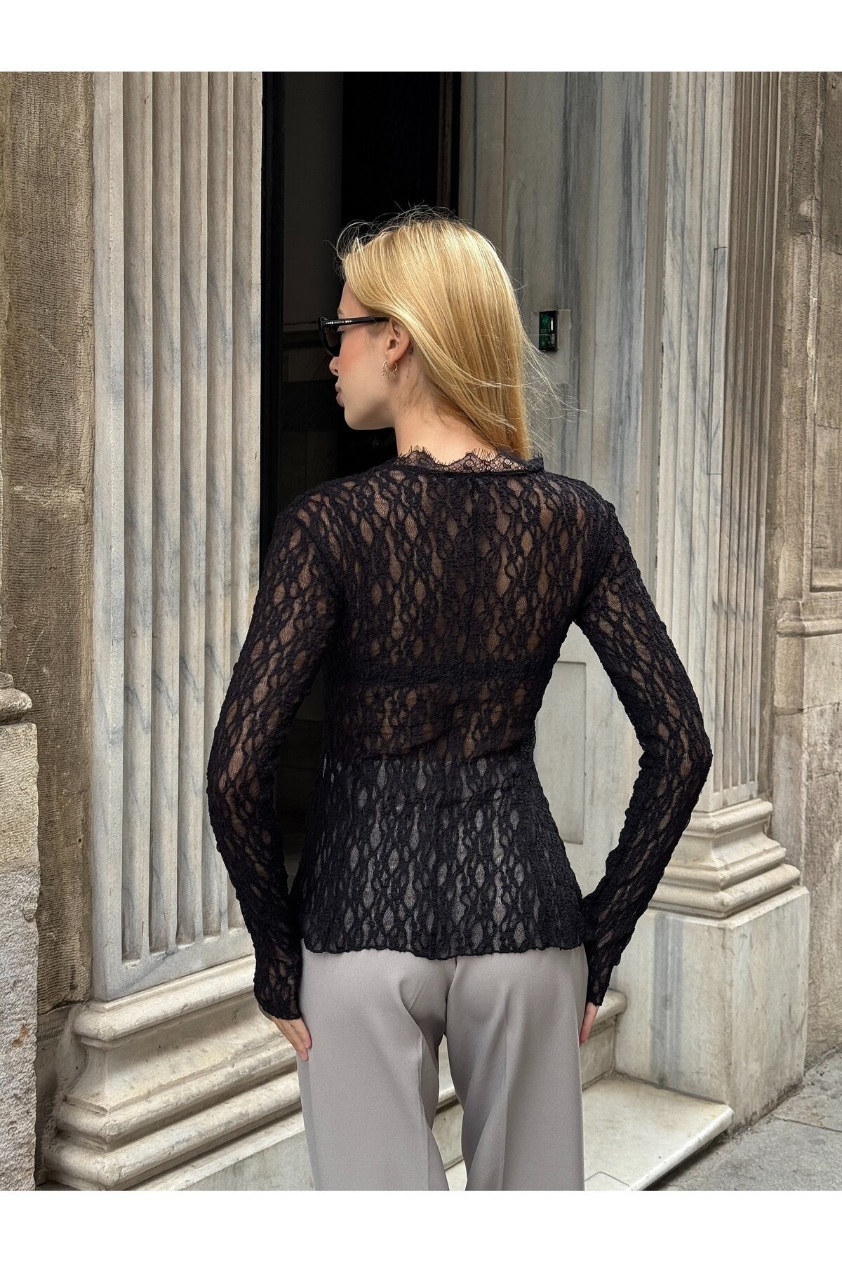 Kadın Bisiklet Yaka Full Esnek Dantel Bürümcük Spor Şık Tasarım Asimetrik Kesim Gece Bluzu