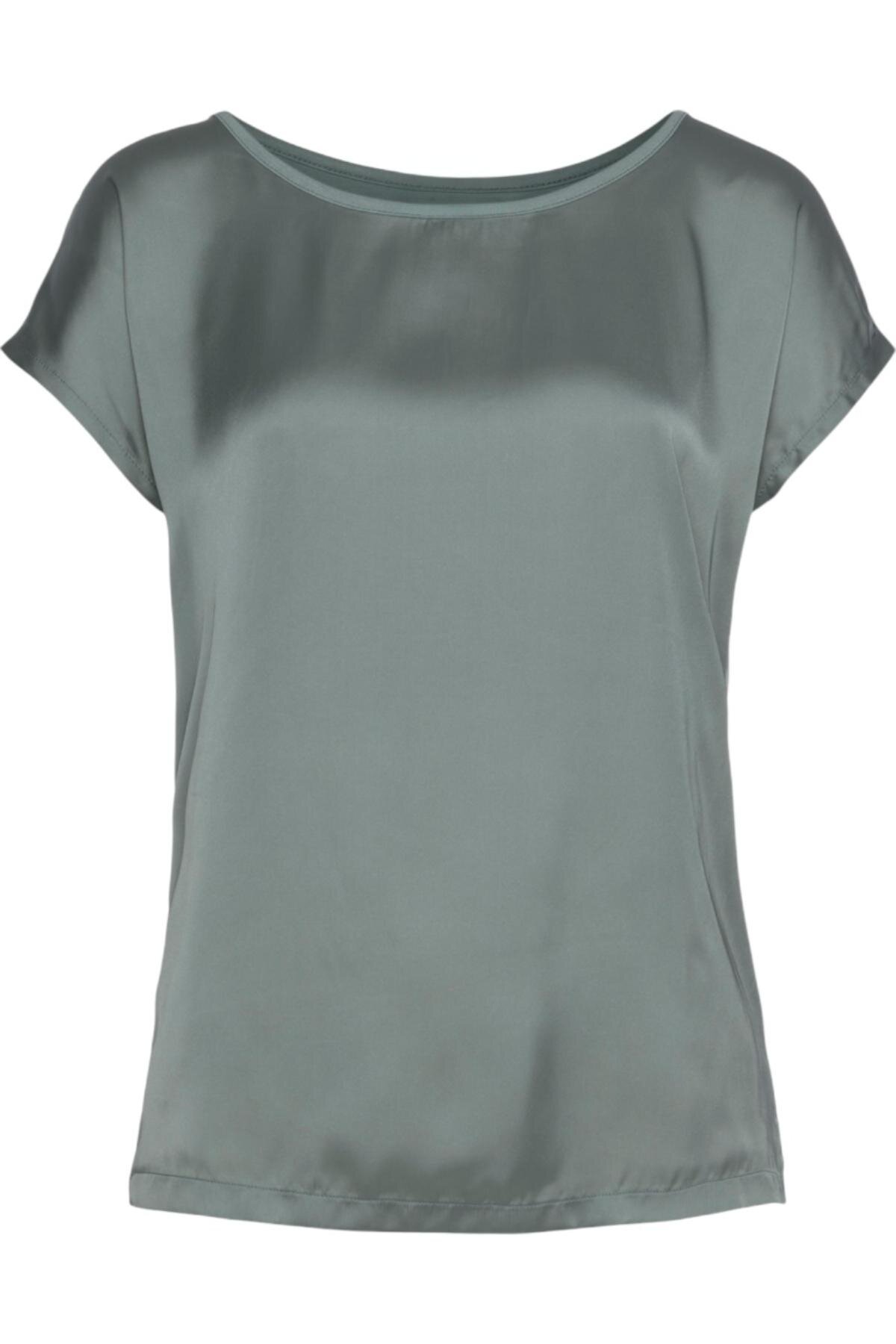 Kadın Bisiklet Yaka Saten Viskon Kısa Kol Spor Şık Bluz