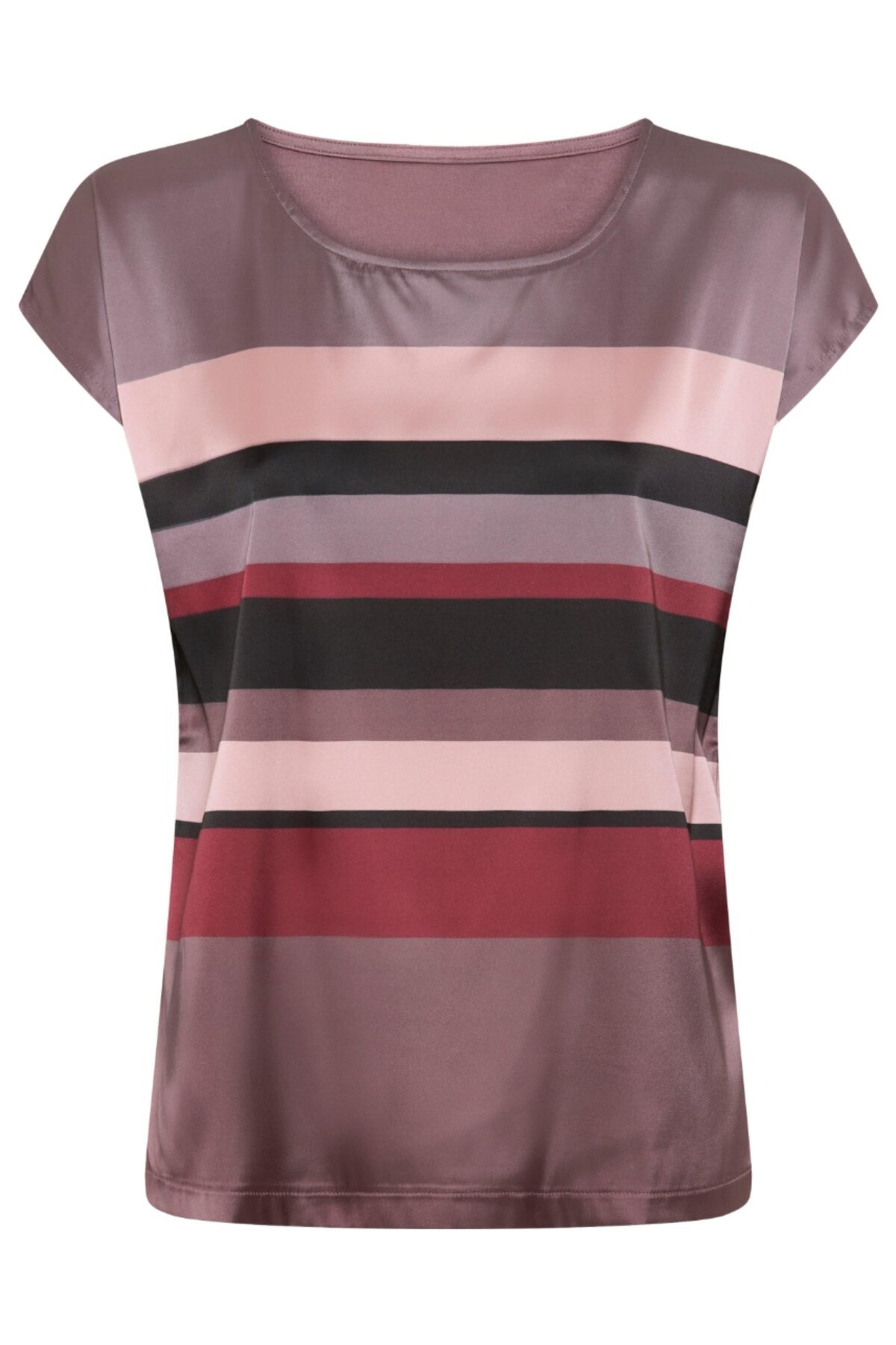 Kadın Bisiklet Yaka Saten Viskon Kısa Kol Spor Şık Çizgili Bluz