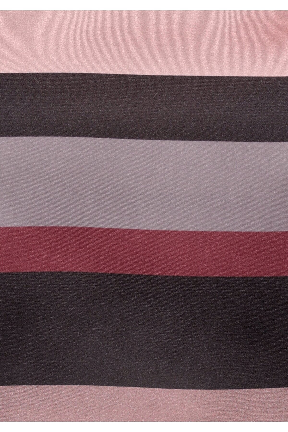 Kadın Bisiklet Yaka Saten Viskon Kısa Kol Spor Şık Çizgili Bluz