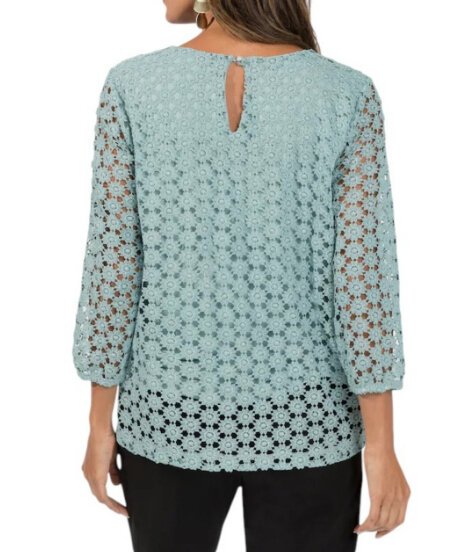 Kadın Bisiklet Yaka Truvakar Kol Çiçek Güpürlü Büyük Beden Curve Bluz