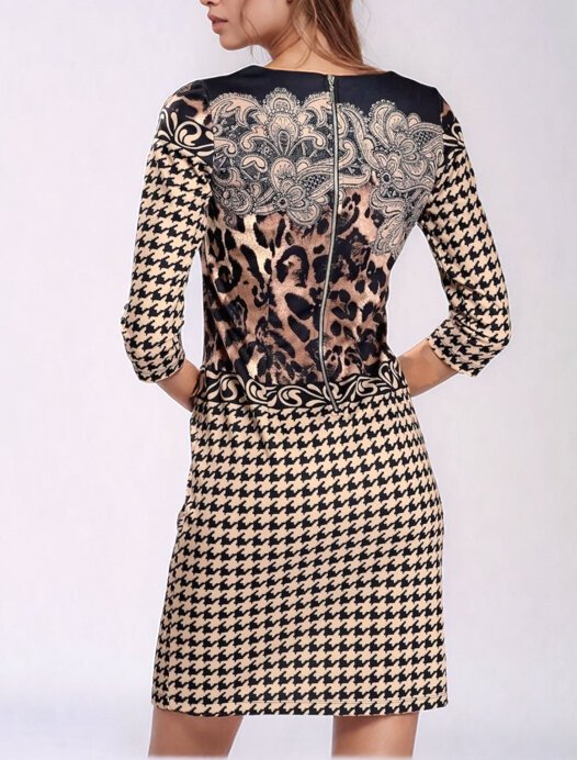 Kadın Bisiklet Yaka Truvakar Kol Desenli Spor Şık Elbise
