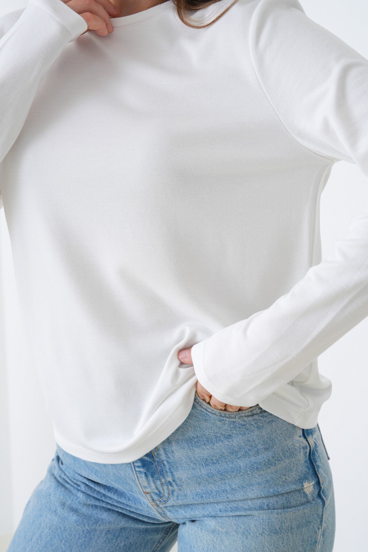 Kadın Bisiklet Yaka Uzun Kol Parmak Geçirmeli Spor Şık Bluz