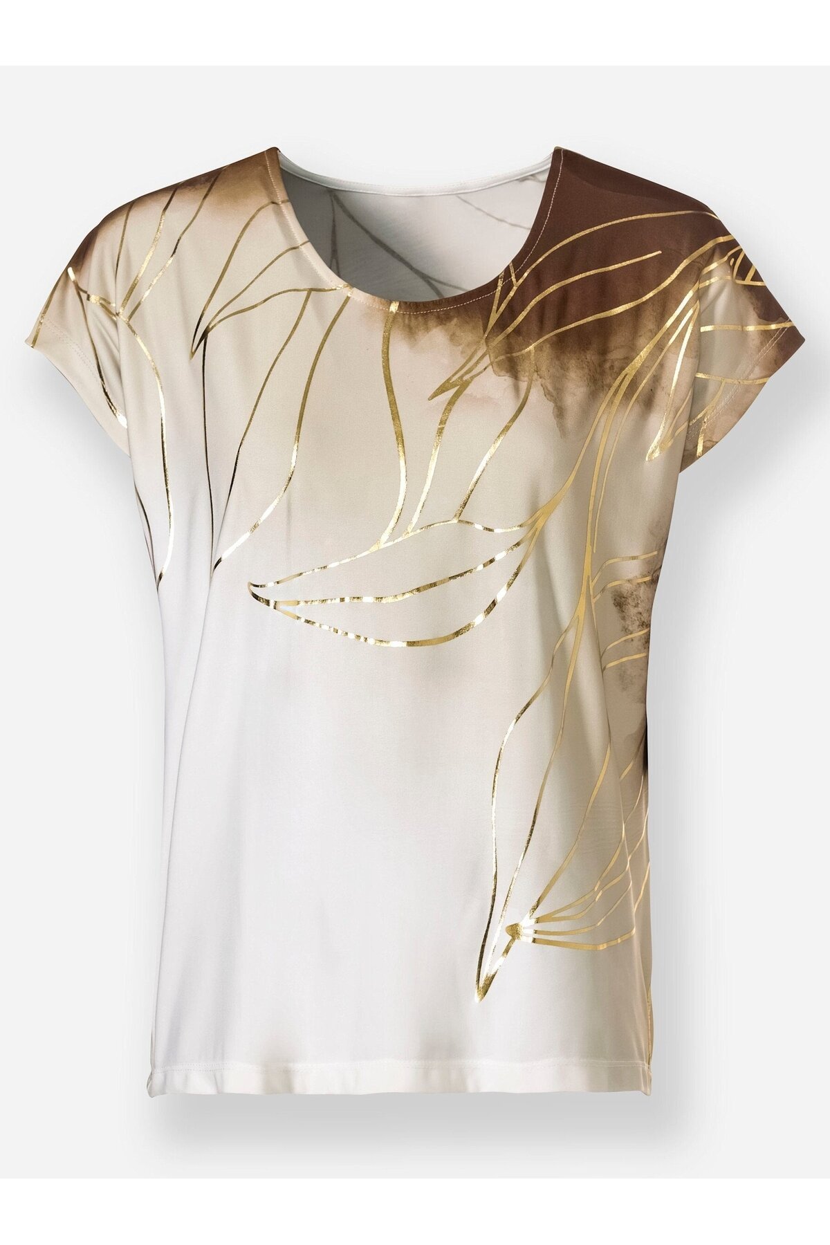 Kadın Bisiklet Yaka Viskon Kısa Kol Spor Şık Desenli Bluz